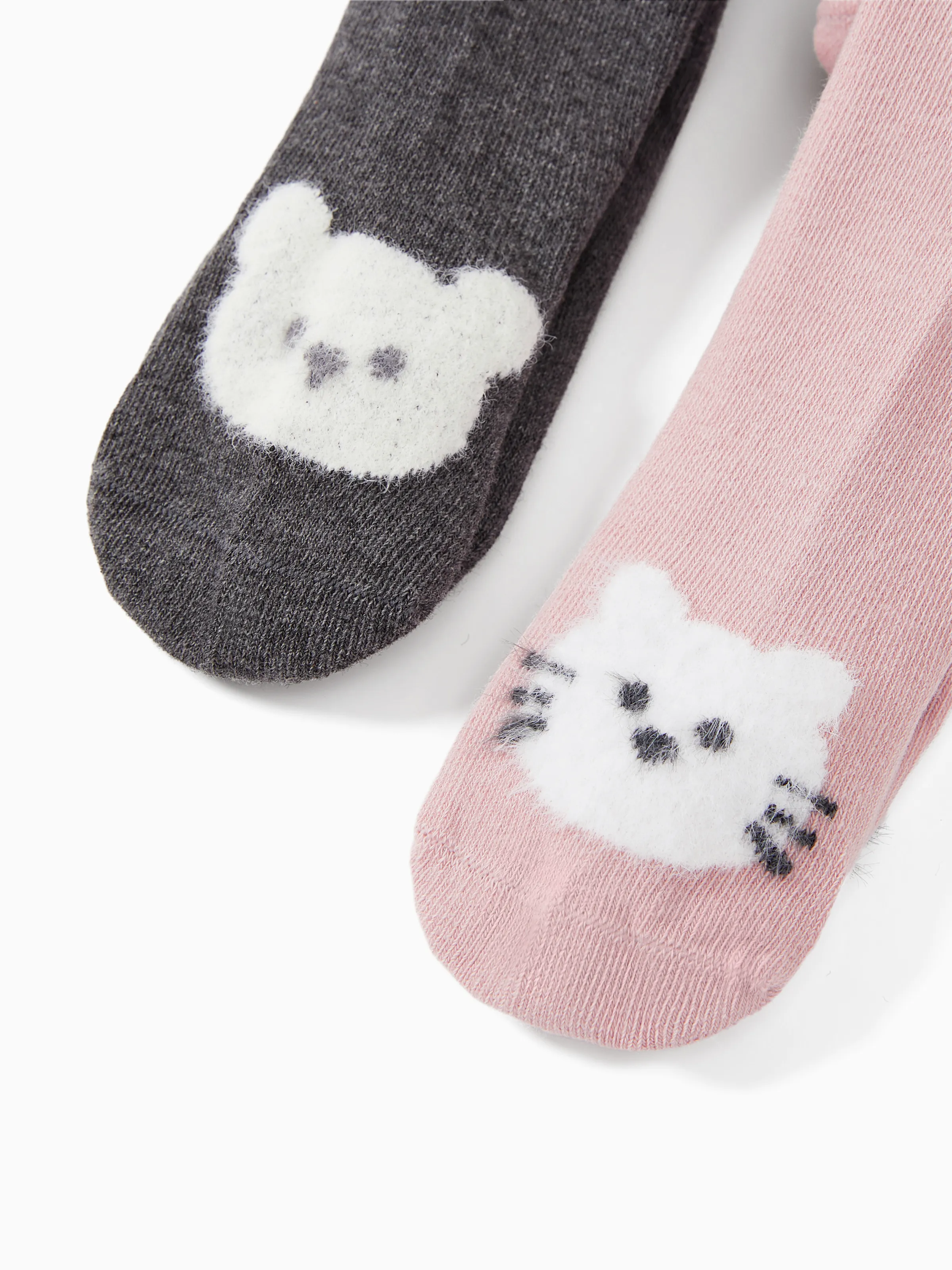 2-Pack Baby/Toddler Girl Embroidered Childlike Socks Pink+Gray - Image 2