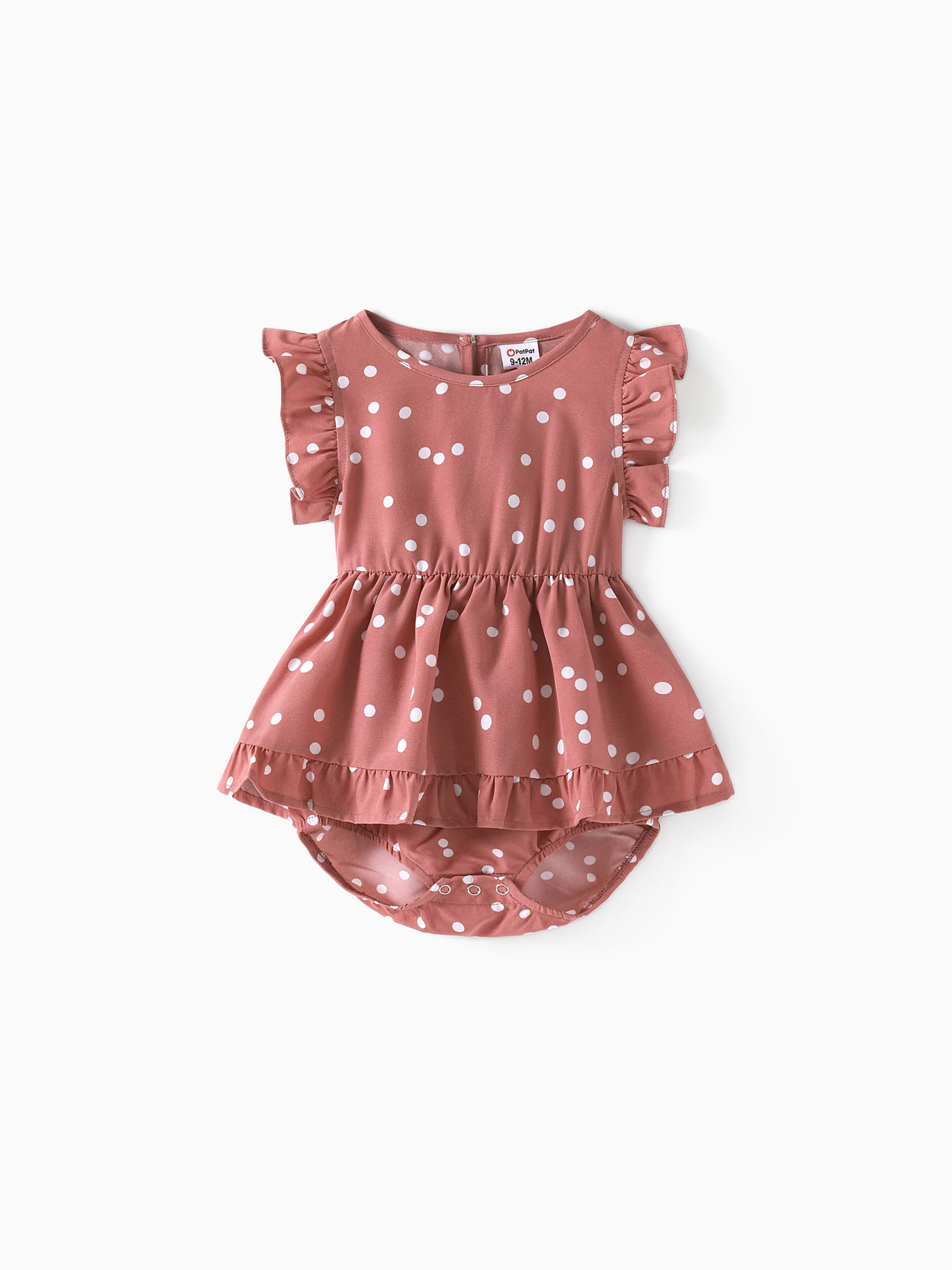 All Over Dots Pink Cross Wrap V Neck Ruffle Flutter-sleeve Dress for Mom and Me PinkyWhite - Image 12