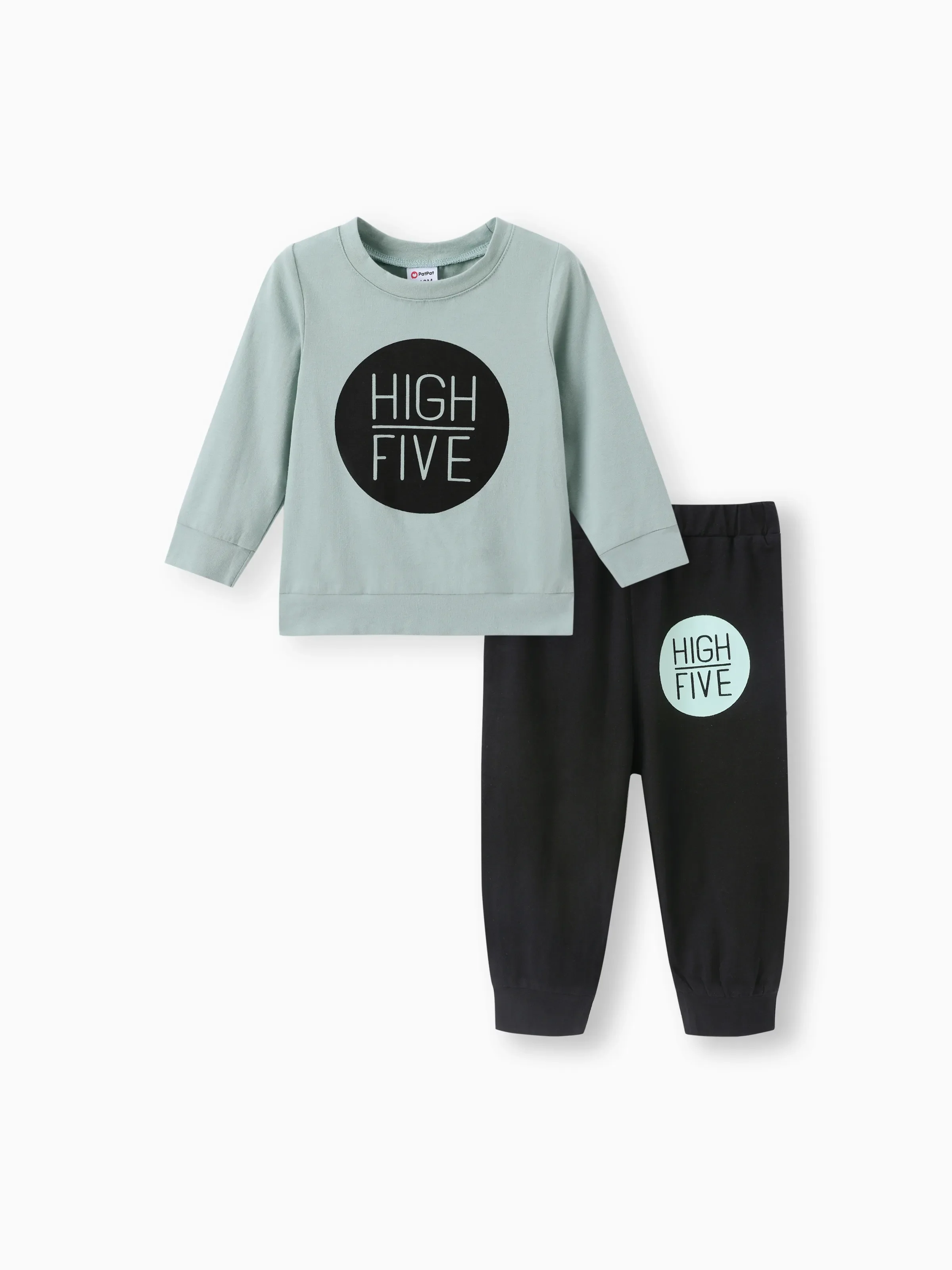 Baby Boy/Girl Clothes 2pcs 95% Cotton Long-sleeve Letter Print Sweatshirt and Pants Set Mint Green