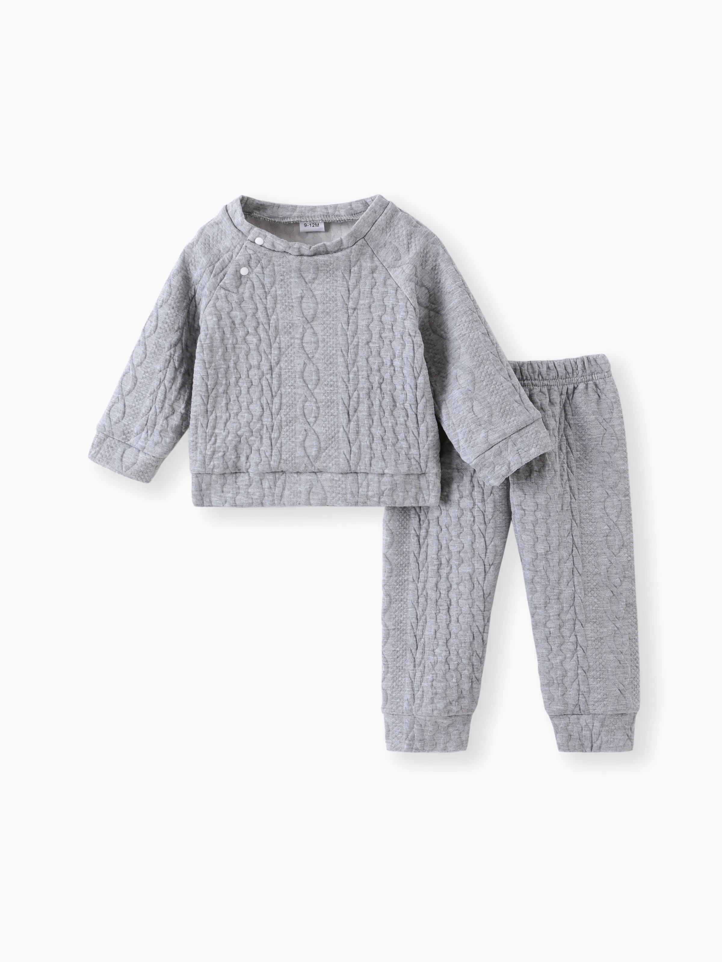 Baby Boy/Girl Clothes 2pcs Solid Knitted Sweatshirt and Pants Set Light Grey