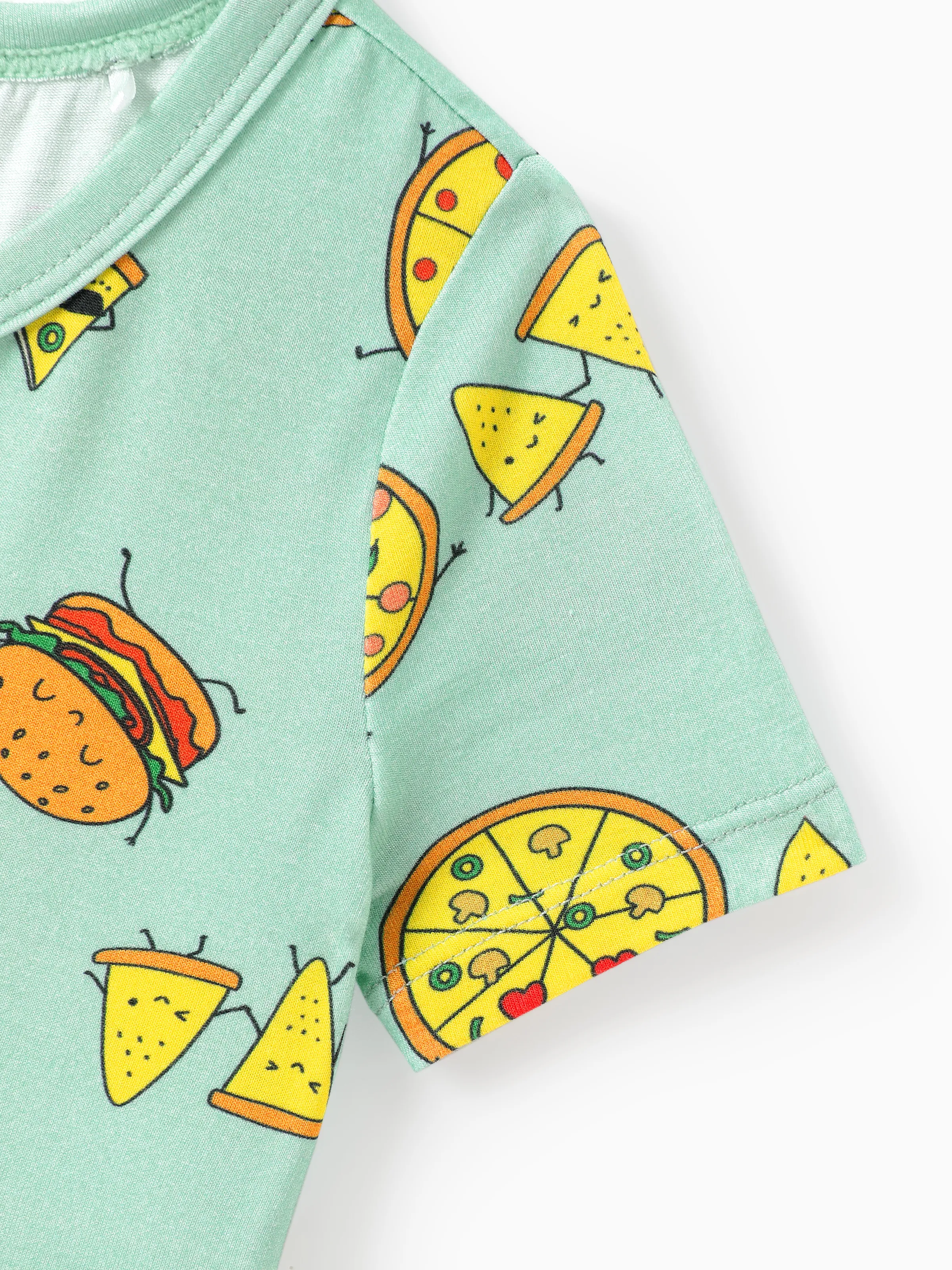 Bamboo Family Mint Green PJs Cute Cartoon Food Theme Print Short Sleeve & Long Pants Sleepwear Matching Pajama set (Snug-Fitting for Children) Light Blue - Image 17