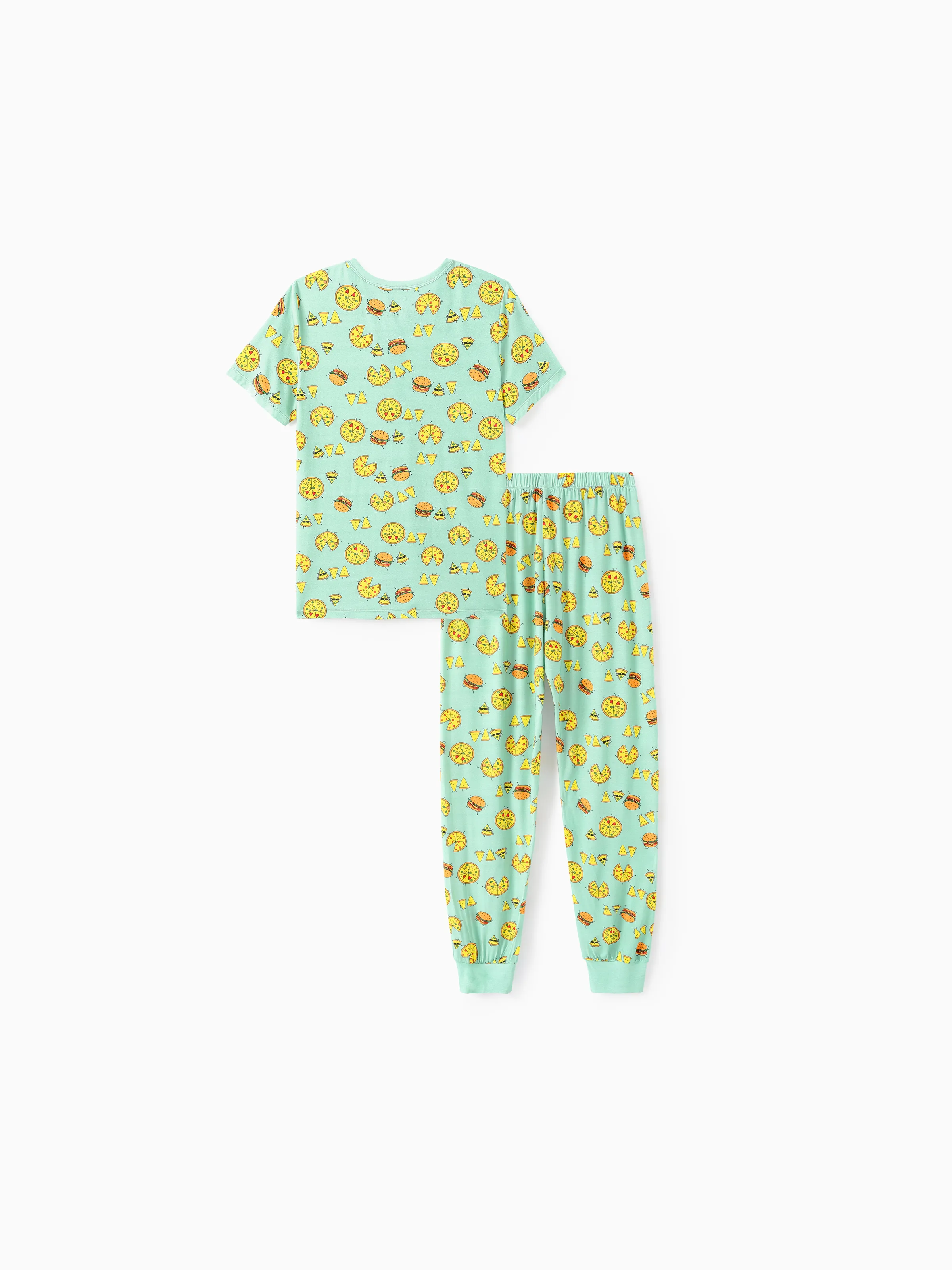 Bamboo Family Mint Green PJs Cute Cartoon Food Theme Print Short Sleeve & Long Pants Sleepwear Matching Pajama set (Snug-Fitting for Children) Light Blue - Image 21