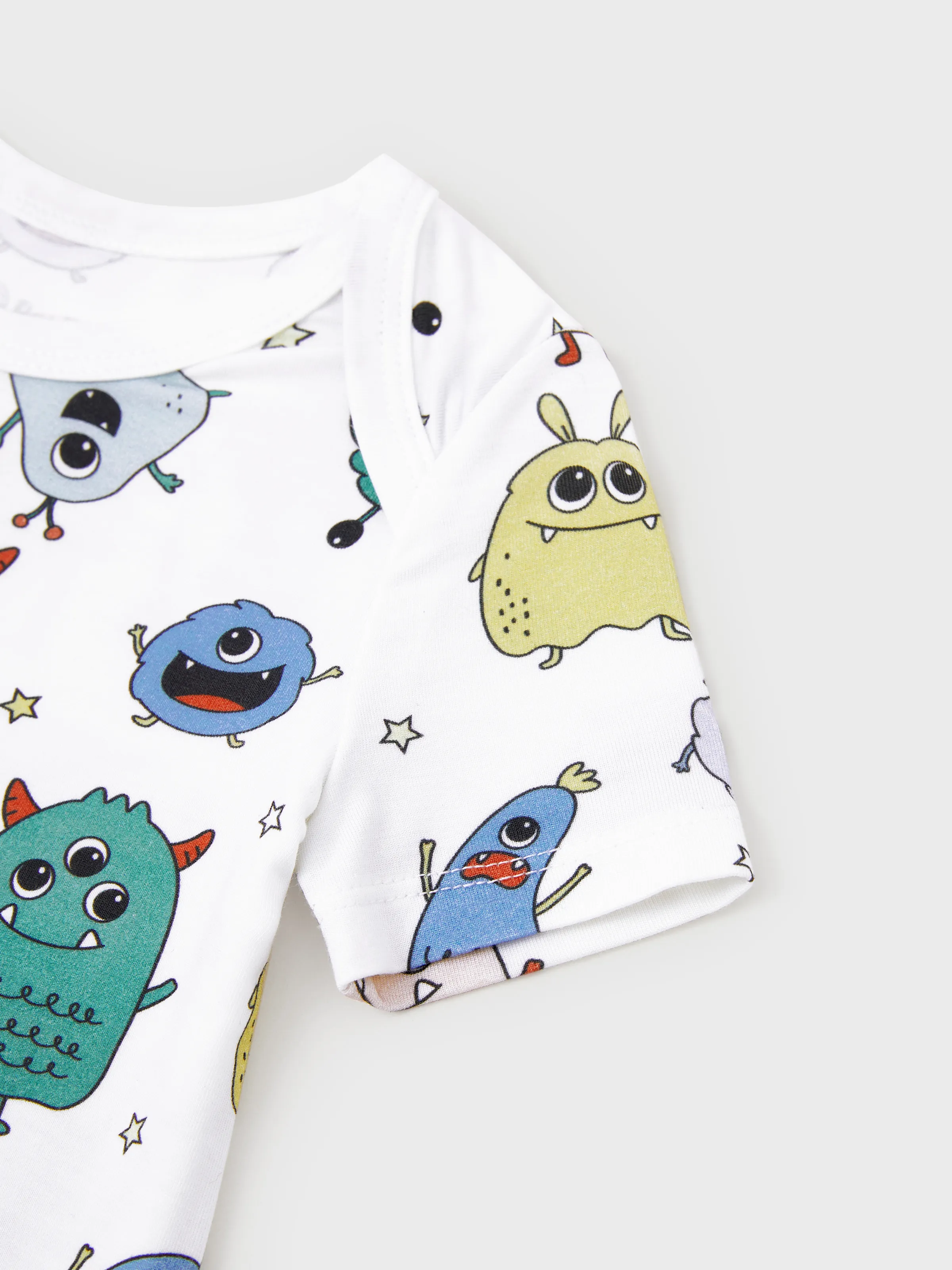 Bamboo Family Pajamas Cute Little Monster Print Short-sleeve Matching Pajama Set ( Snug-Fitting for Children ) White - Image 15