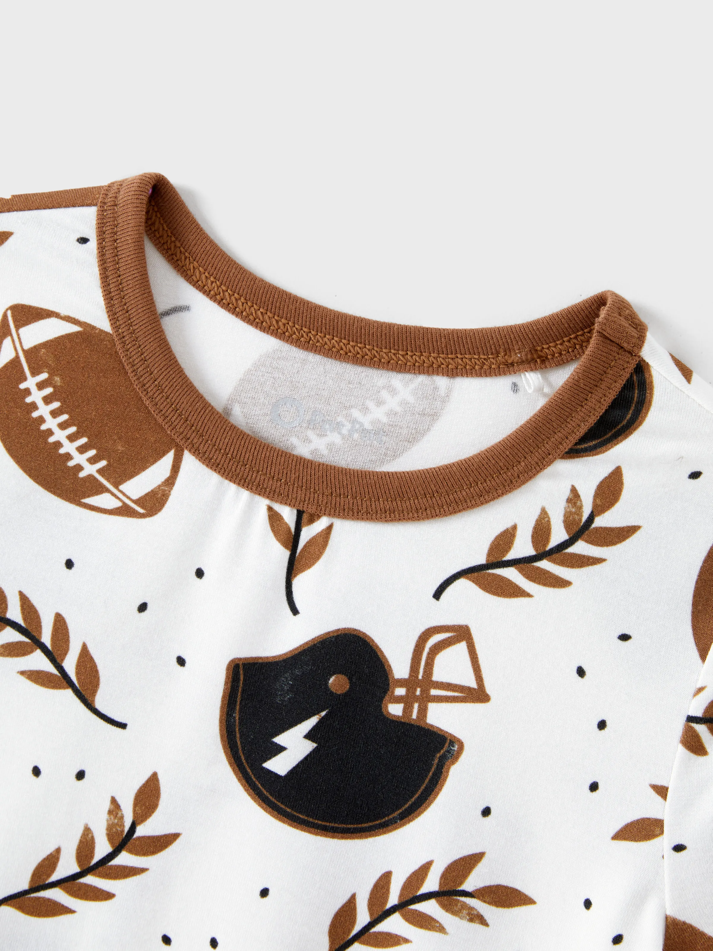 Bamboo Family Pajamas Football and Letter Print Short-sleeve Matching Pajama Set ( Snug-Fitting for Children ) Khaki - Image 2