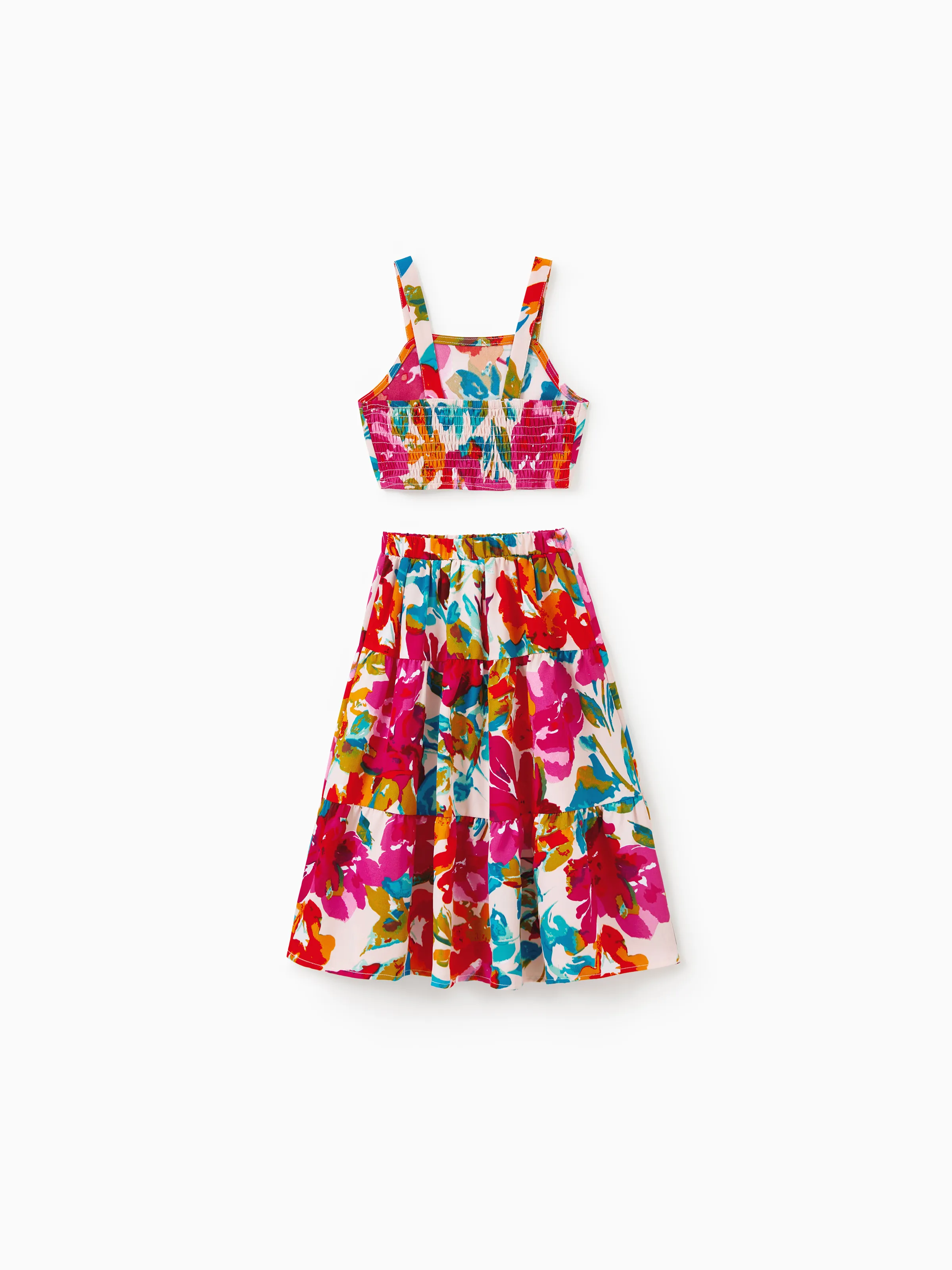 Colorful Toddler/Kid Girl Sleeveless Strap Top and Skirt Co-ord Set & Shirt Sets Summer Vacation Clothe for Beach, Photoshoots, Travel Hot Pink - Image 6