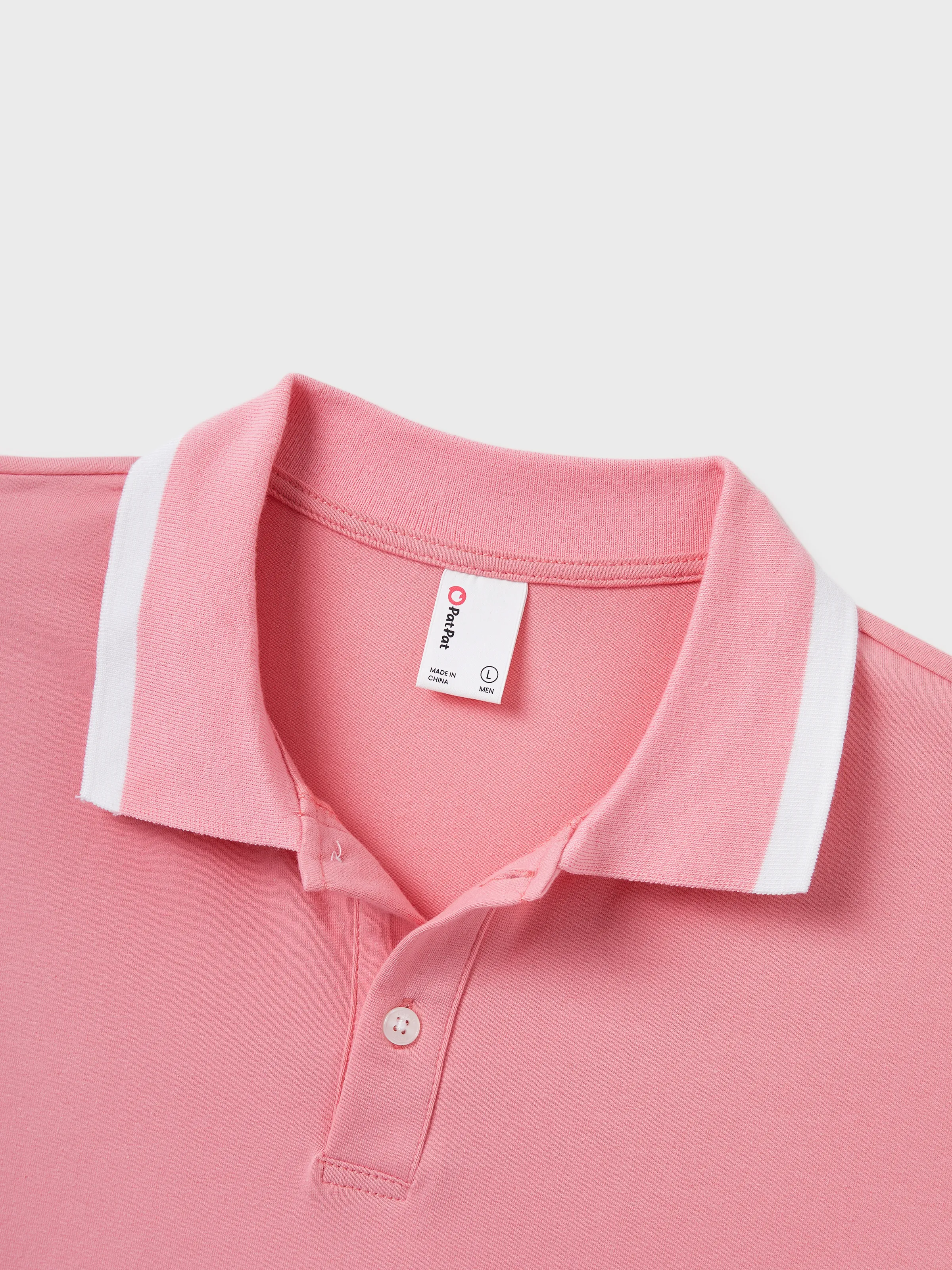 Daddy and Me Family Matching Outfits Set Solid Color Short-sleeve Polo Collar Shirt or Flower Print Hollow out Dress Pink - Image 5