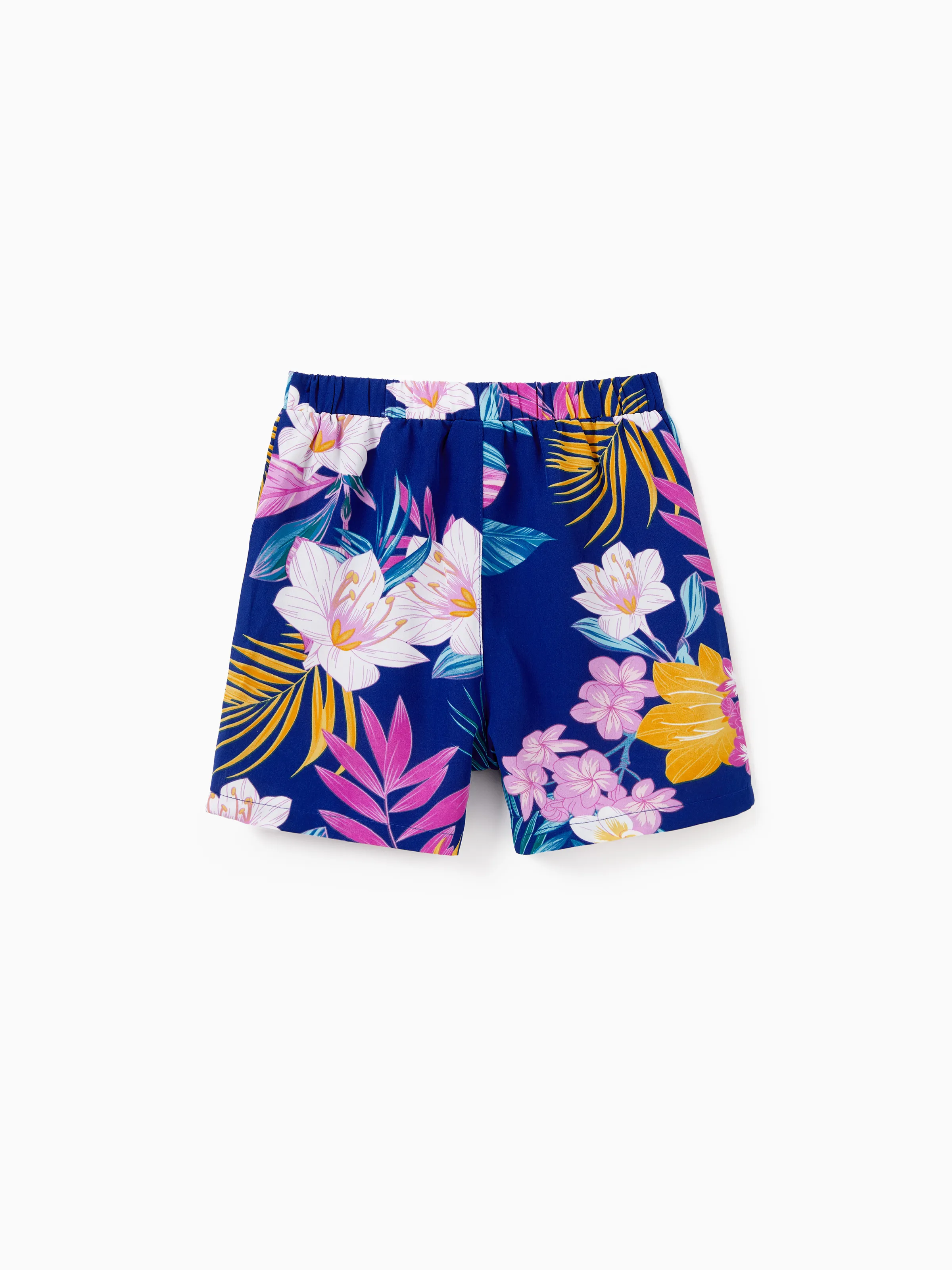 Daddy and Me Matching Family Hawaiian Outfits Tropical Floral Print Strap Dress or Short-sleeve Shirts & Shorts Set Summer Beachwear Set for Vacation Deep Blue - Image 15