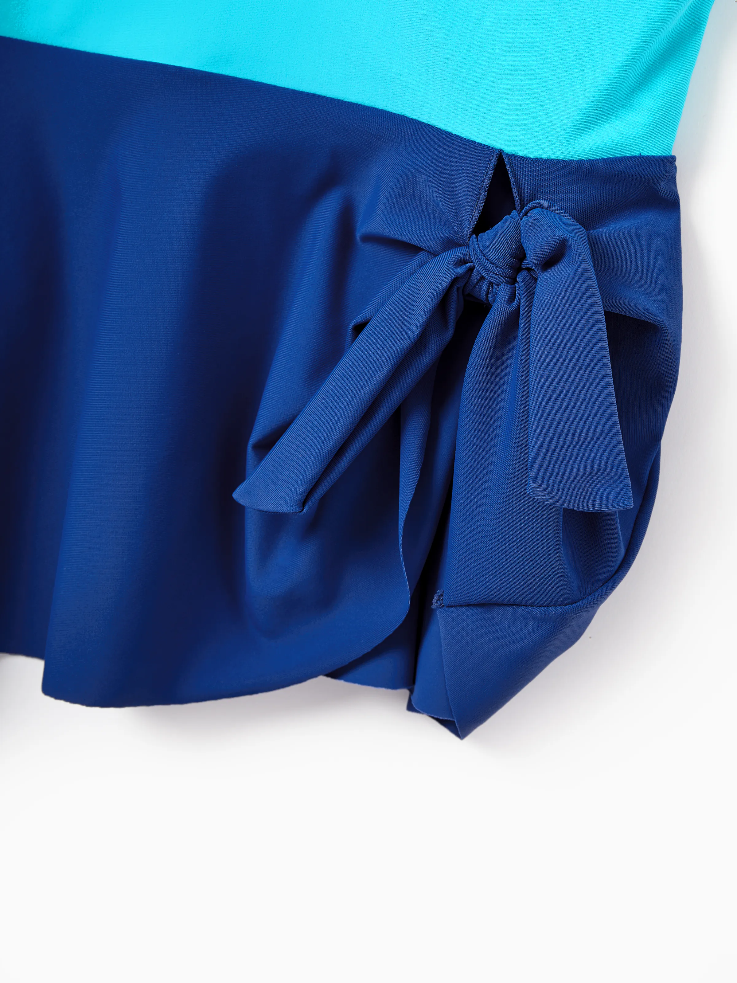 Daddy & Daughter Color Block Swimsuits One Shoulder Swim Dress / Swim Trunks Set Blue - Image 11