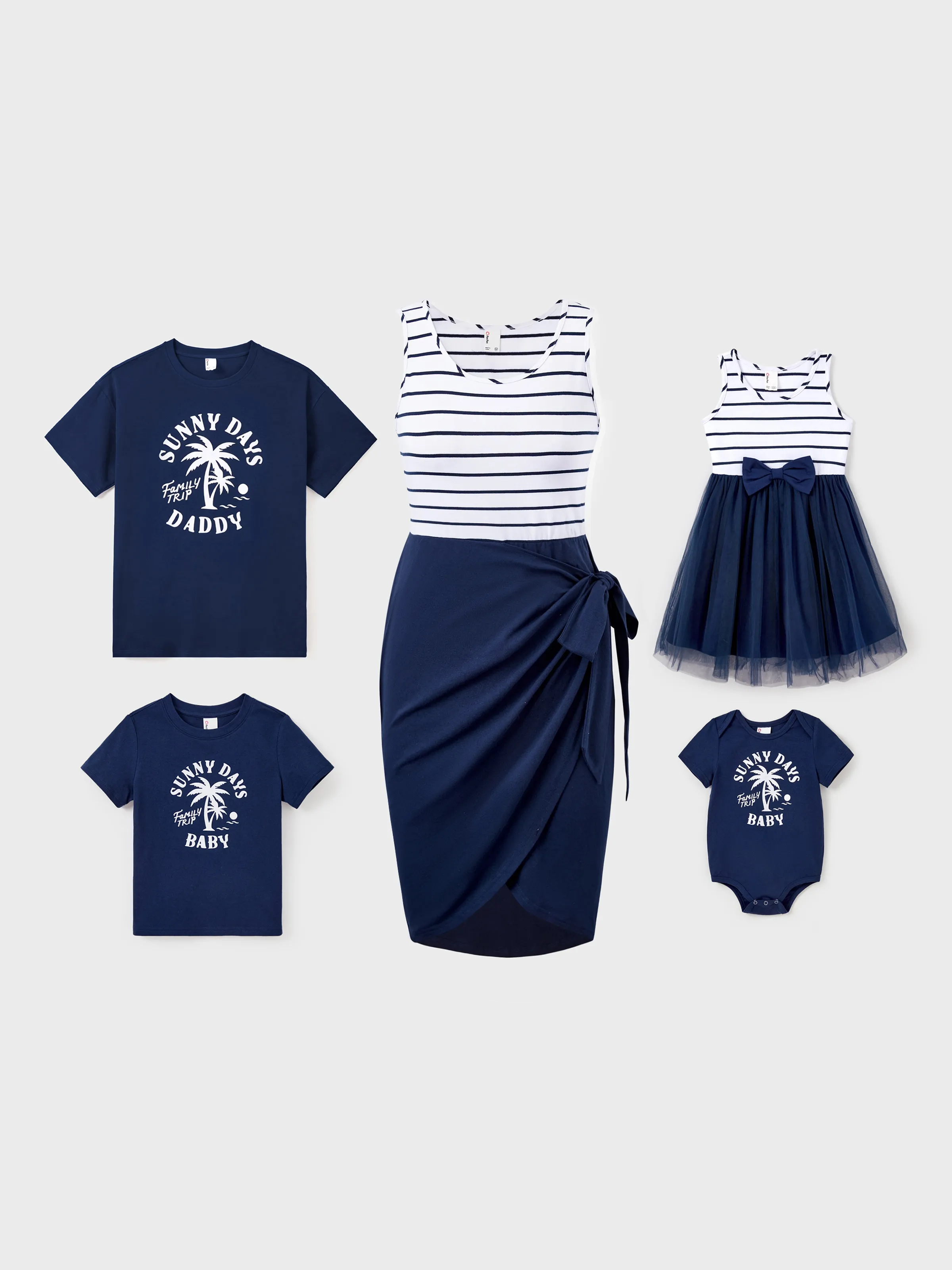 Daddy & Daughter Cotton T-Shirt & Dress Set – Sunny Days Palm Print for Dad, Mom, Baby & Toddler, Perfect for Summer Vacations & Family Outings Tibetan blue - Image 2