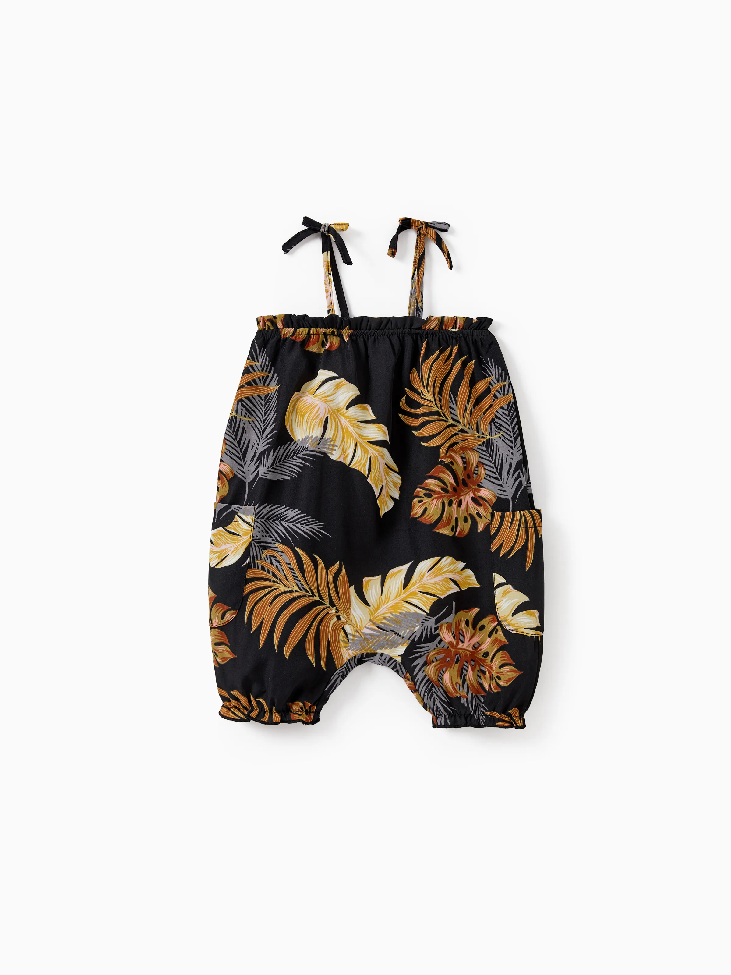 Daddy & Daughter Floral Print Beach Wear Short-sleeve Shirt or Camisole top and Wide-Leg Pants Set for Summer Vacation Family Looks Black+White - Image 19