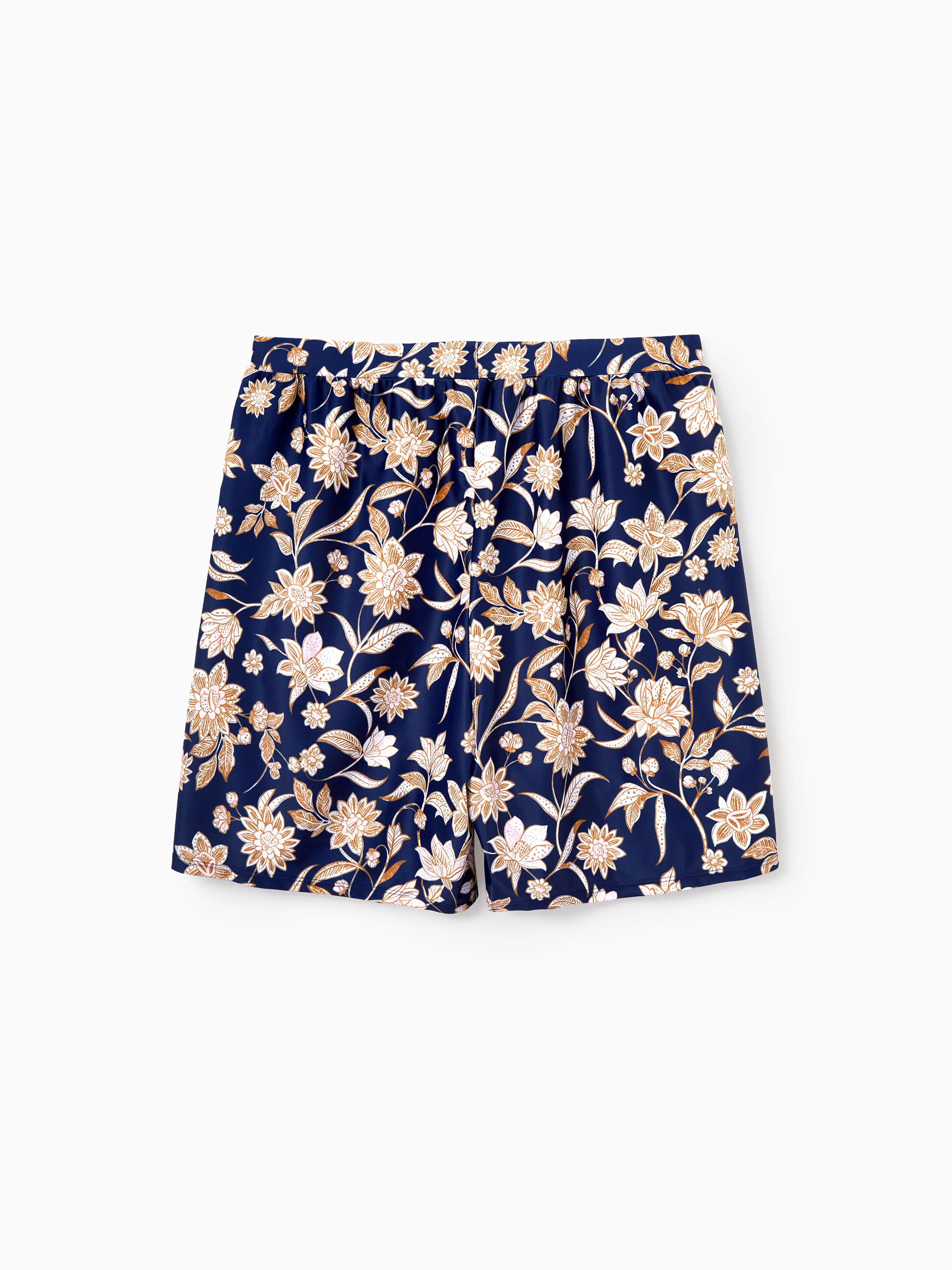 Daddy & Daughter Floral Print Swimsuits 2-in-1 One-Piece Swimsuit & Swim Trunks Deep Blue - Image 4