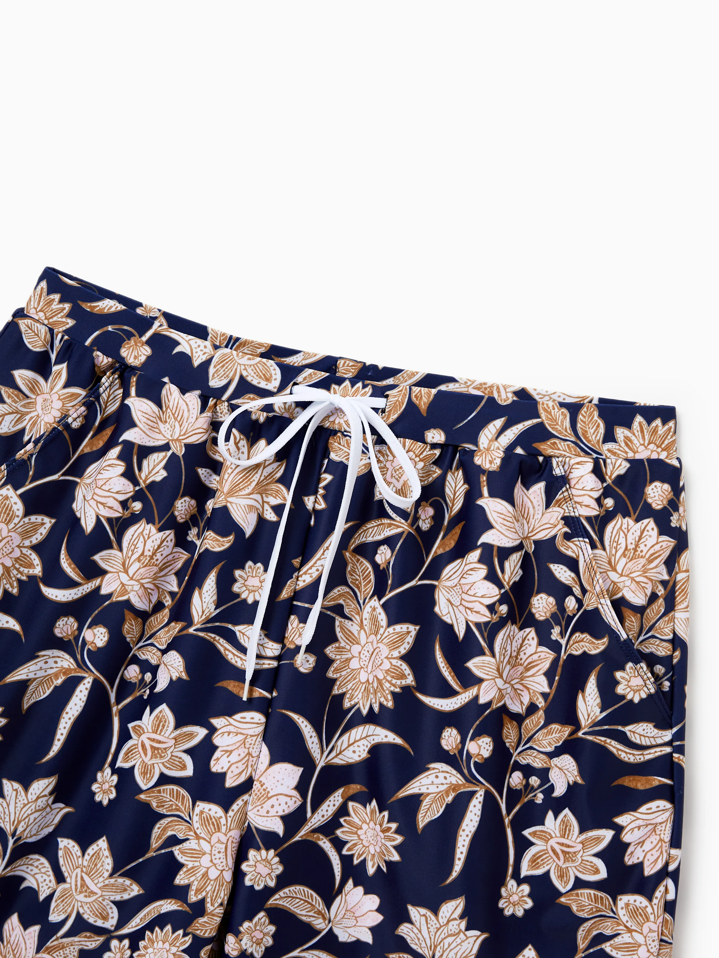 Daddy & Daughter Floral Print Swimsuits 2-in-1 One-Piece Swimsuit & Swim Trunks Deep Blue - Image 5