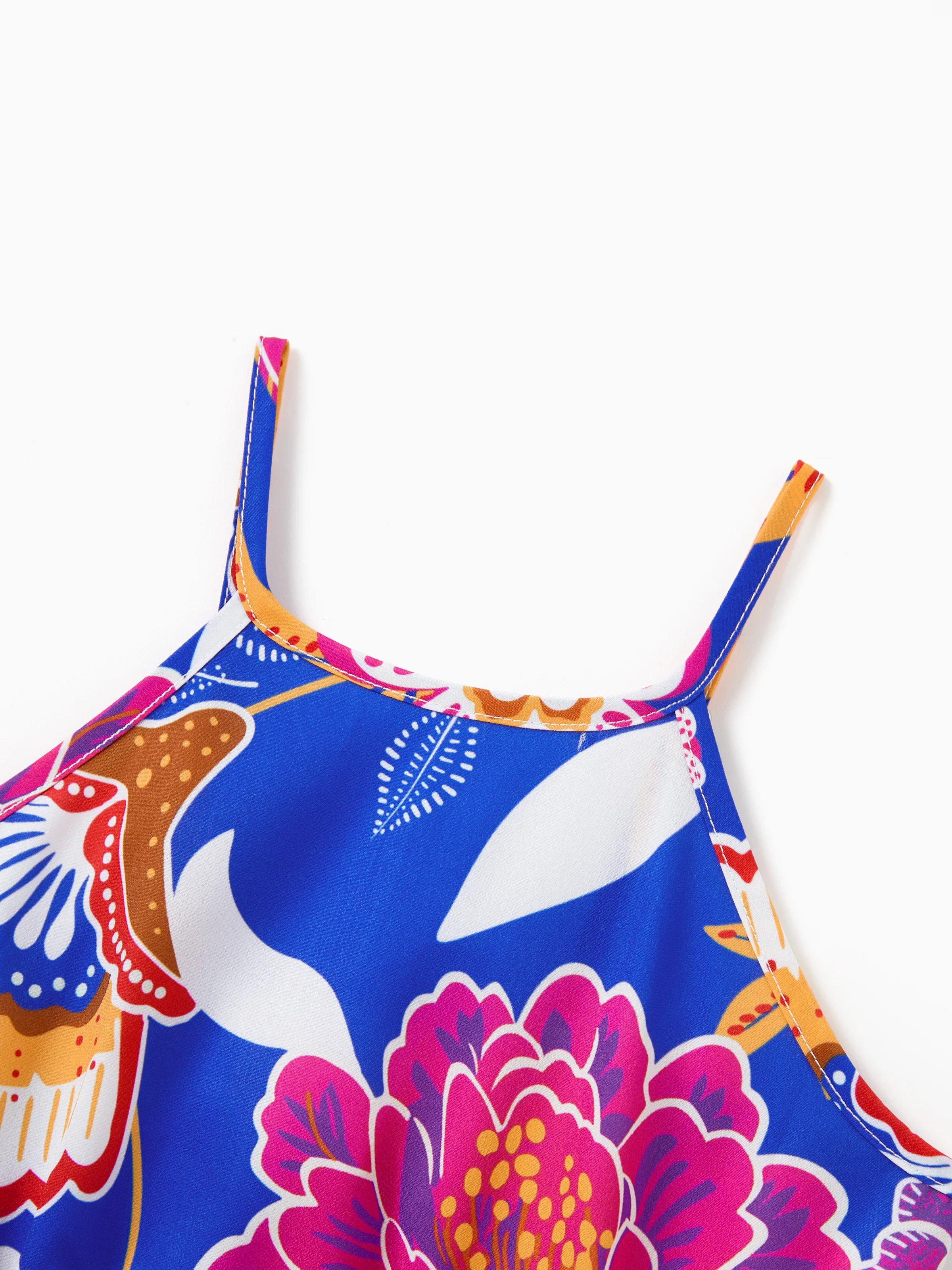 Daddy & Daughter Hawaiian Outfits Tropical Floral Print Vacation Clothes Strap Belted Dress or Short-sleeve Shirts Summer Beachwear Set Navy - Image 10