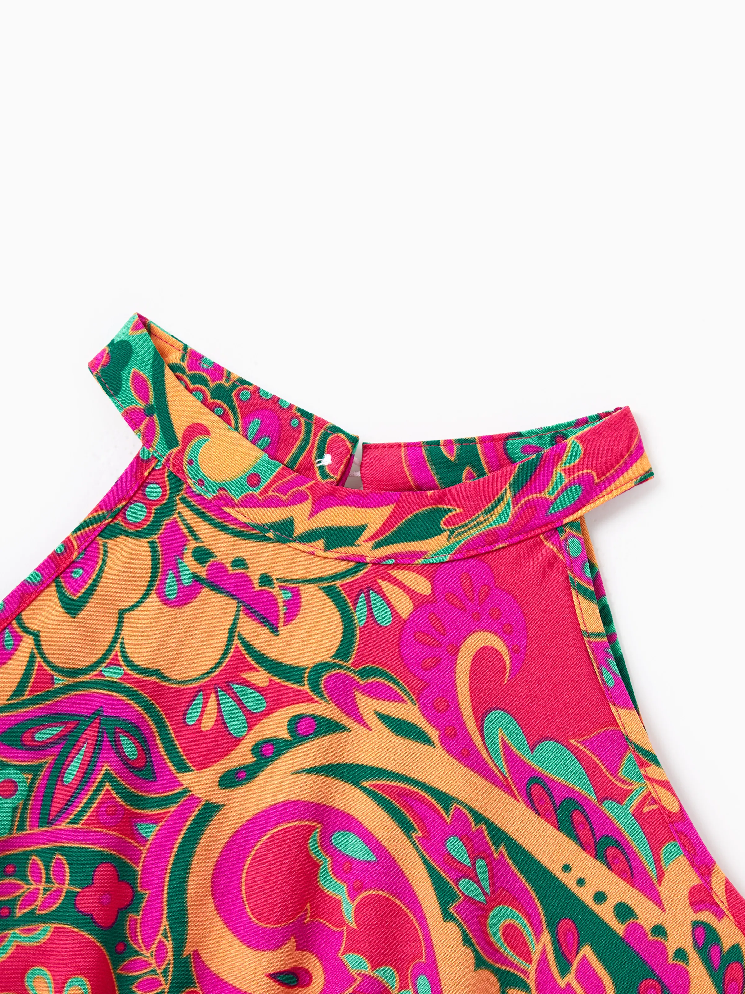Daddy & Daughter Outfit Set Sleeveless Halter Belted Dress or Short-sleeve Collar Shirt   for Summer Vacation Hot Pink - Image 9