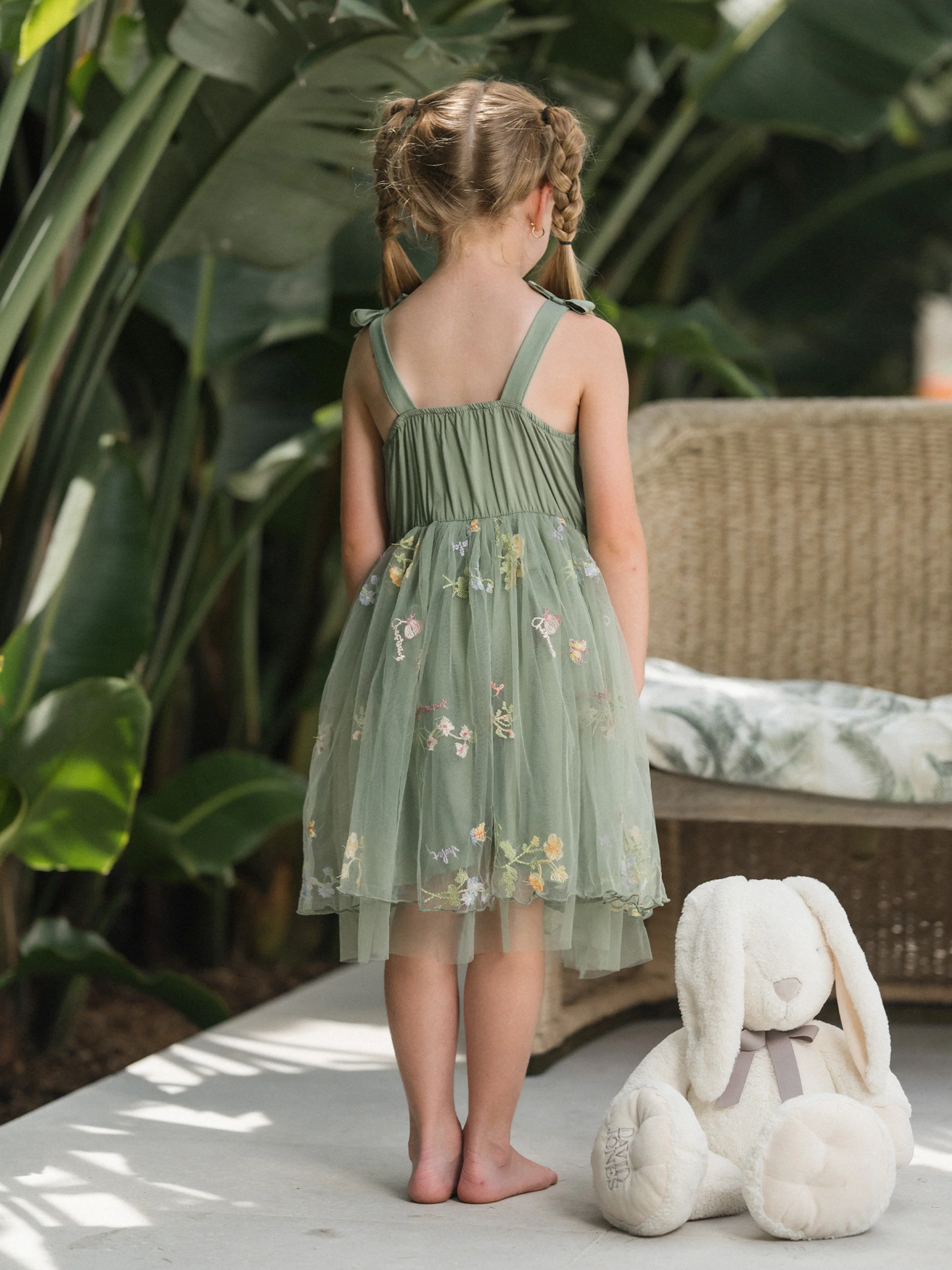 Daddy & Daughter Polo Collar Short-sleeve Shirt or V-neck Strappy Mesh Dress Green - Image 12