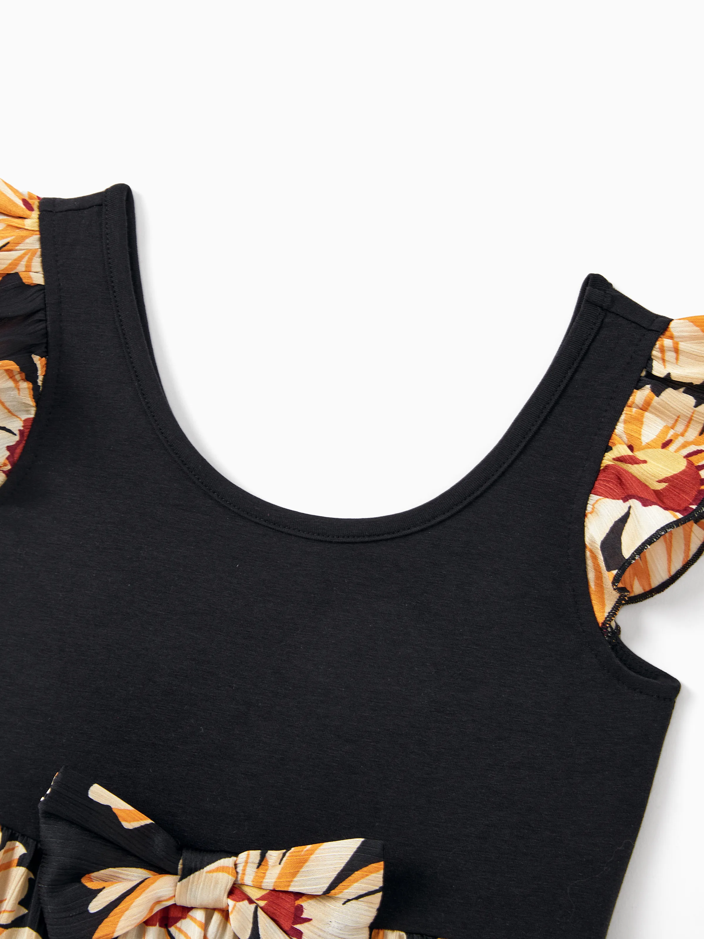 Daddy & Daughter Set Floral Sleeveless Strappy Dress or Colorblock Short-sleeve T-shirt Black - Image 15