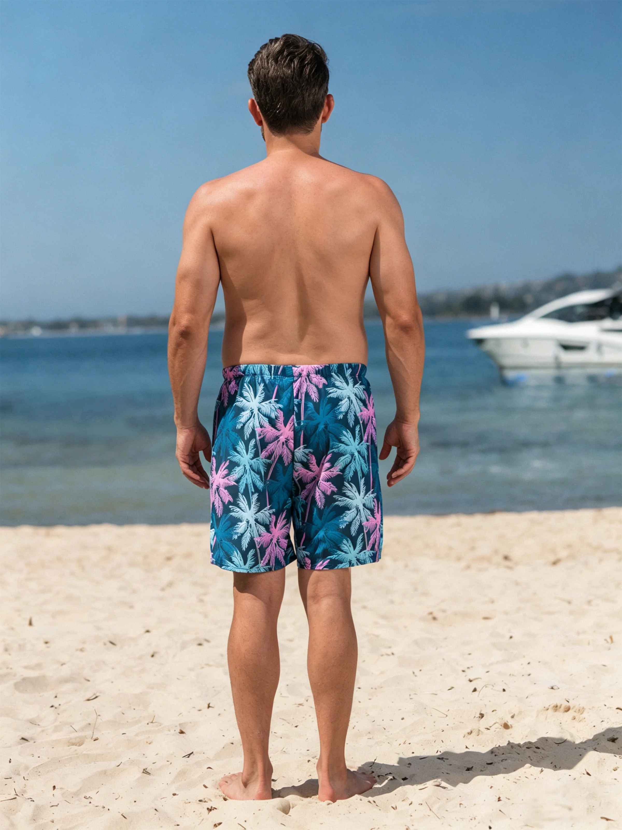 Daddy & Daughter Swimsuits Tropical Palm Tree Print, Beach Vacation Swimwear Turquoise - Image 6
