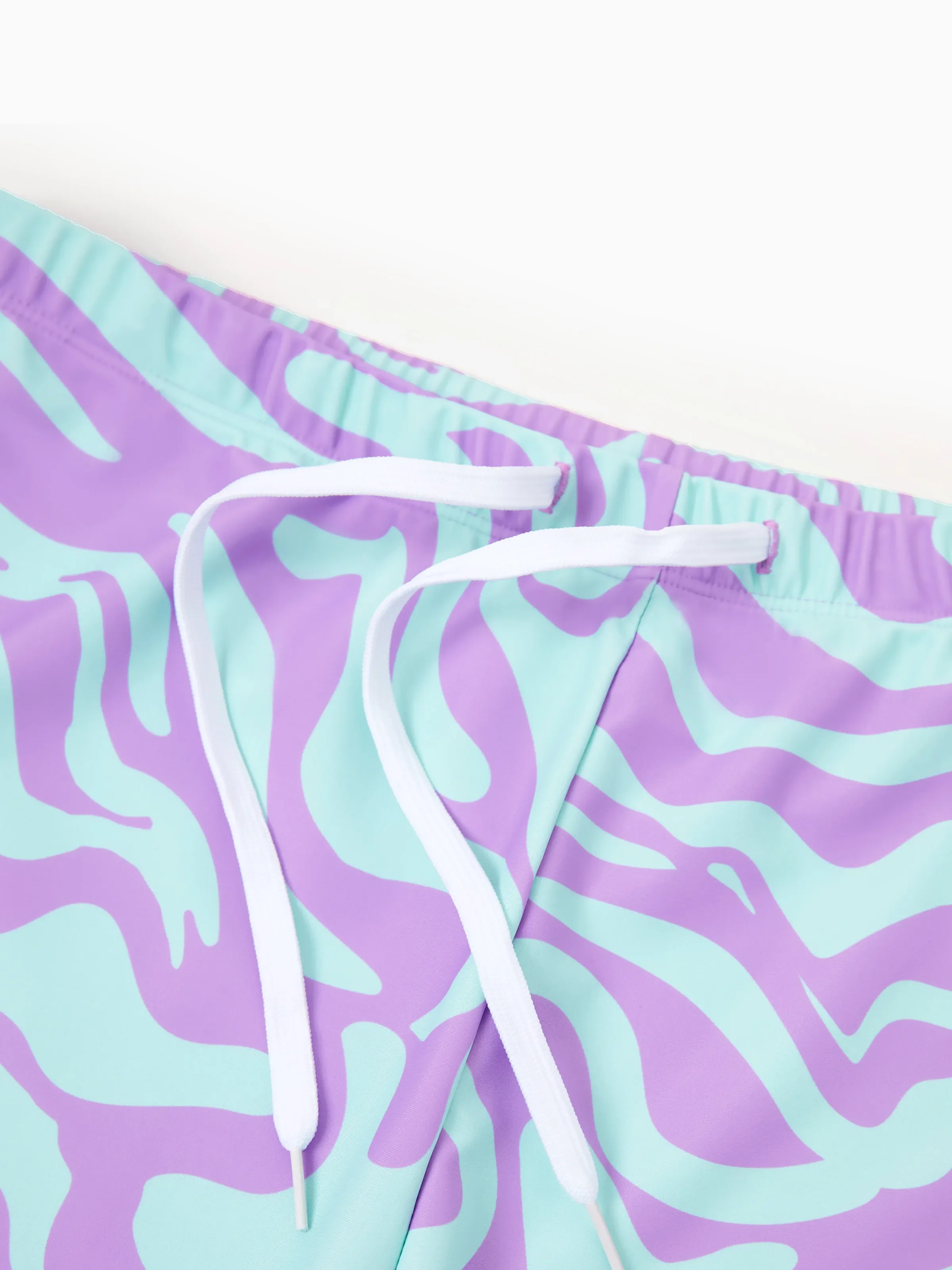 Daddy & Daughter Trendy Purple & Blue Wave Print Swim Trunks or Midriff Cutout One-Piece Swimsuit Purple - Image 6