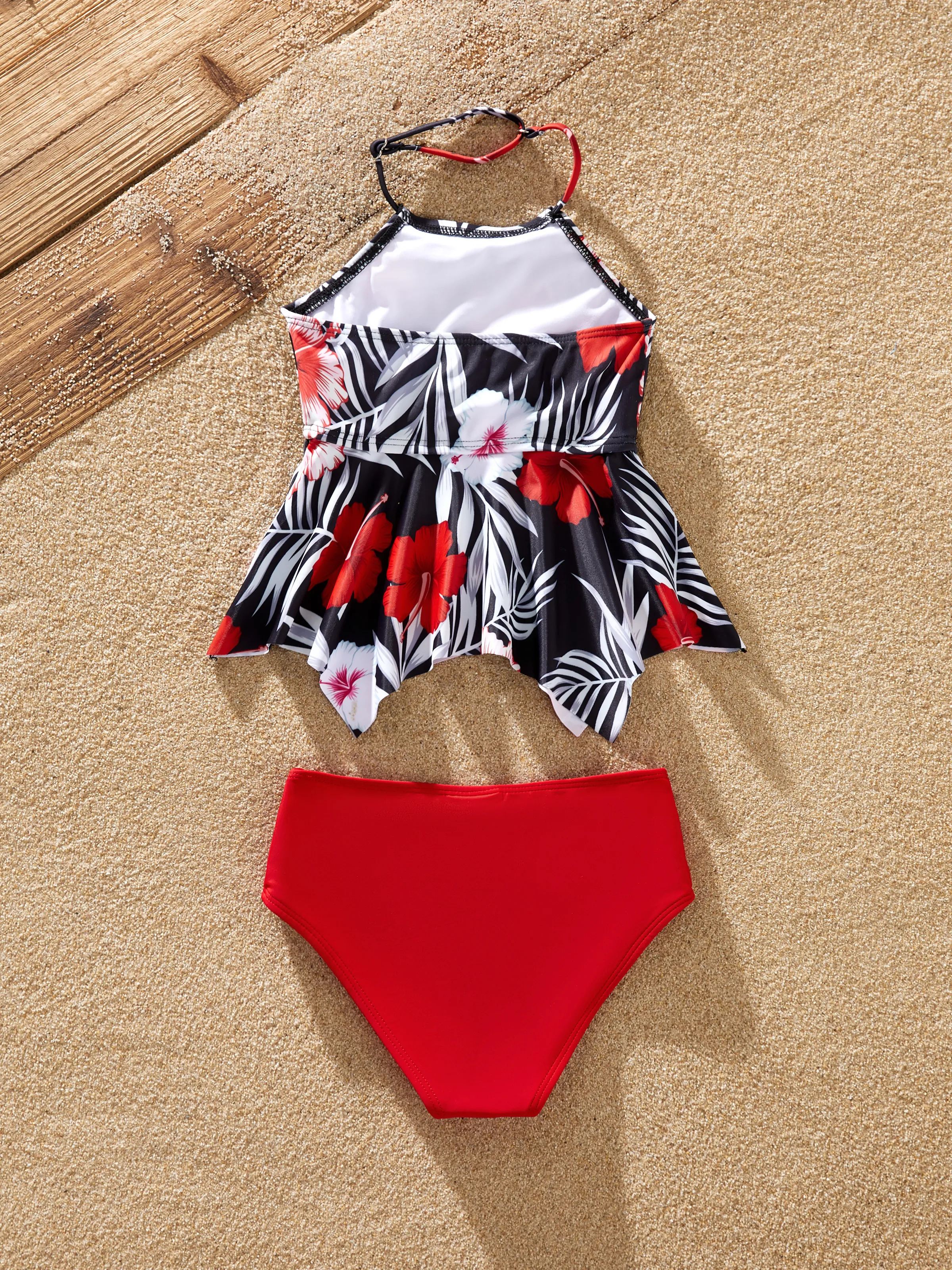 Daddy & Daughter Tropical Floral Swim Trunk or 2 Pieces Halter Swimsuit Black - Image 11