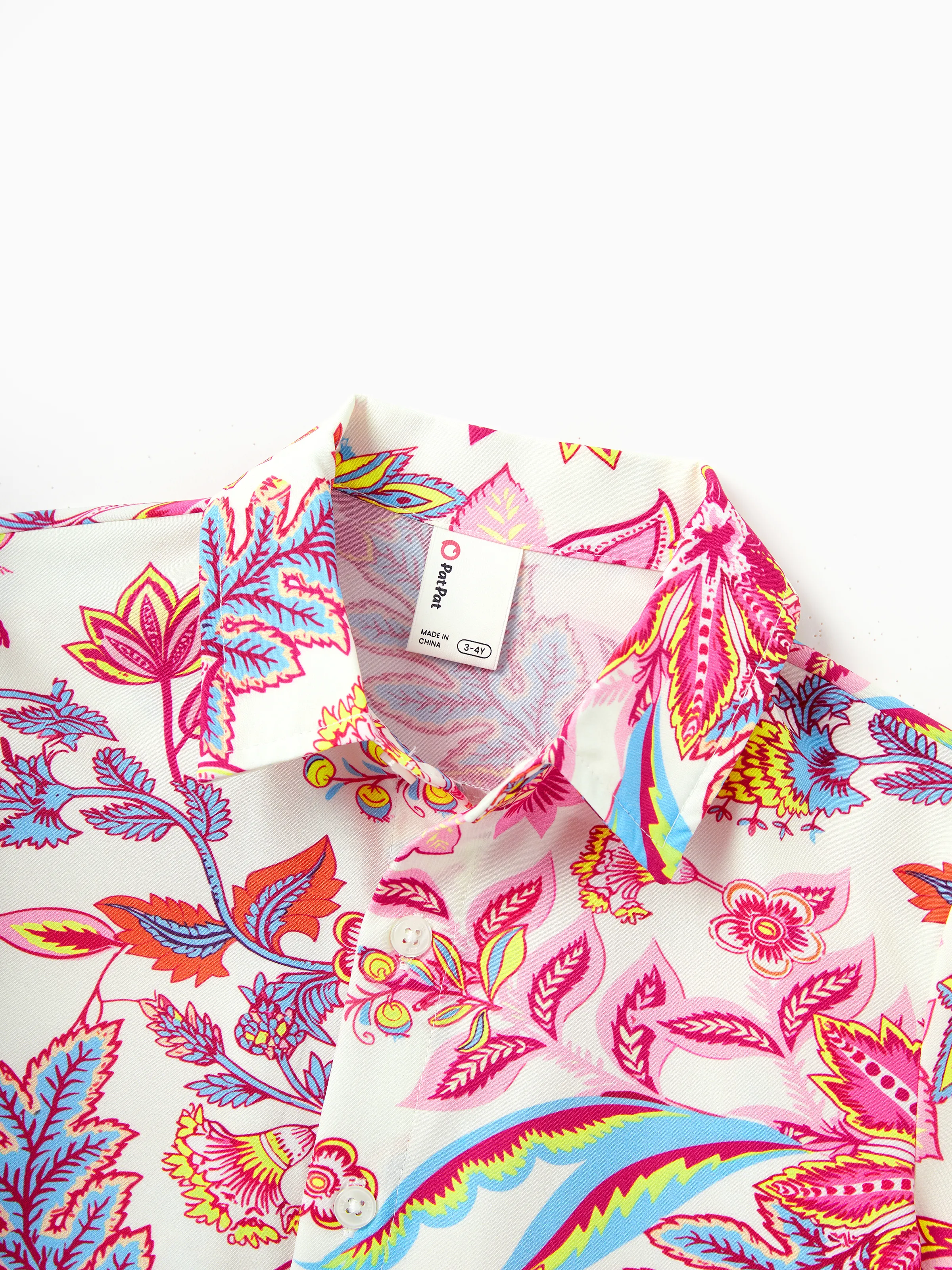 Daddy & Son Outfits Set Tropical Flora Print Short-sleeve Collar Shirt or Halter Belted Dress for Summer Vacation Beige - Image 10