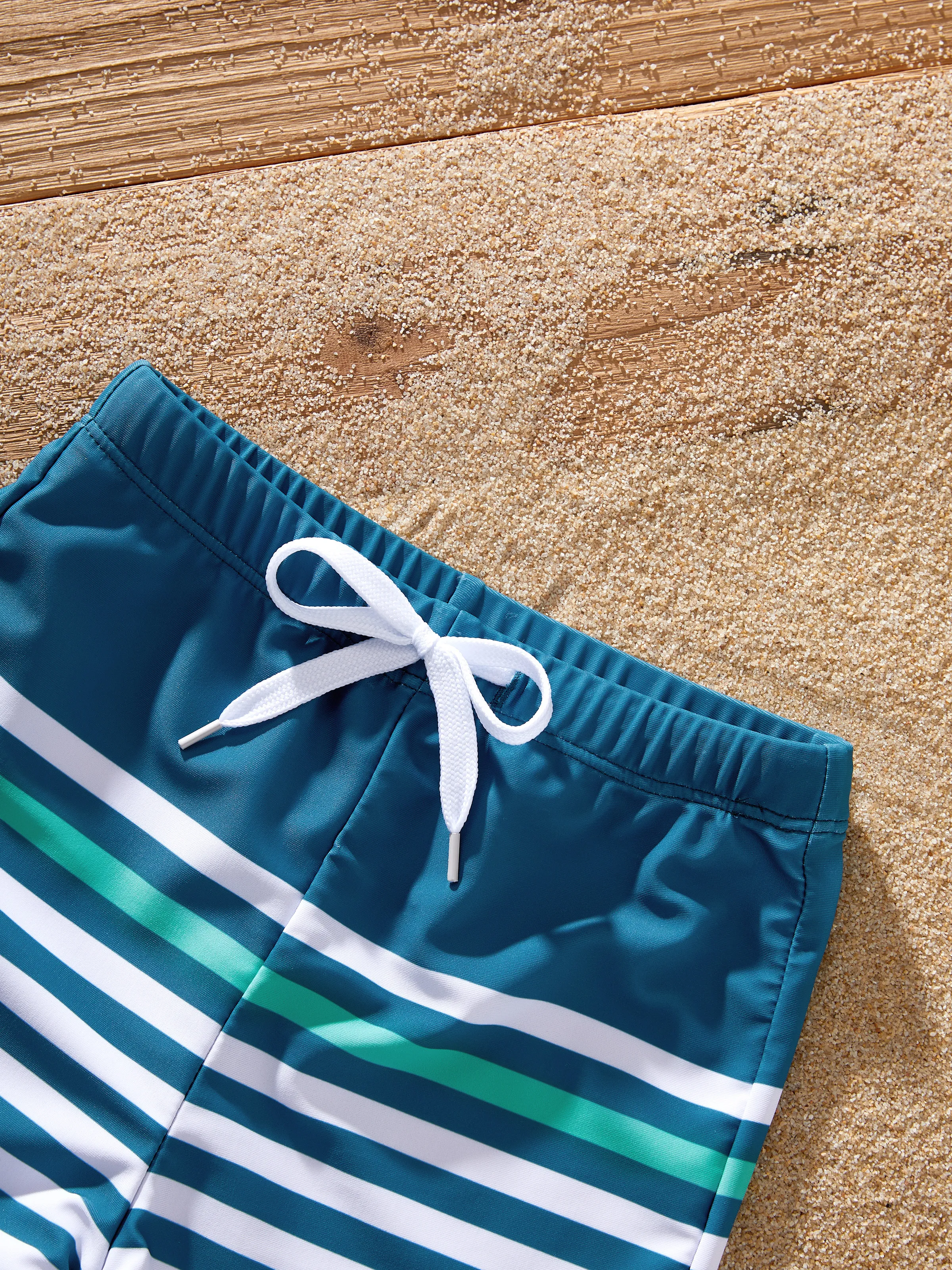 Daddy & Son Teal Striped Swimsuits Ruched Bikini & Swim Trunks Set Multi-color - Image 10