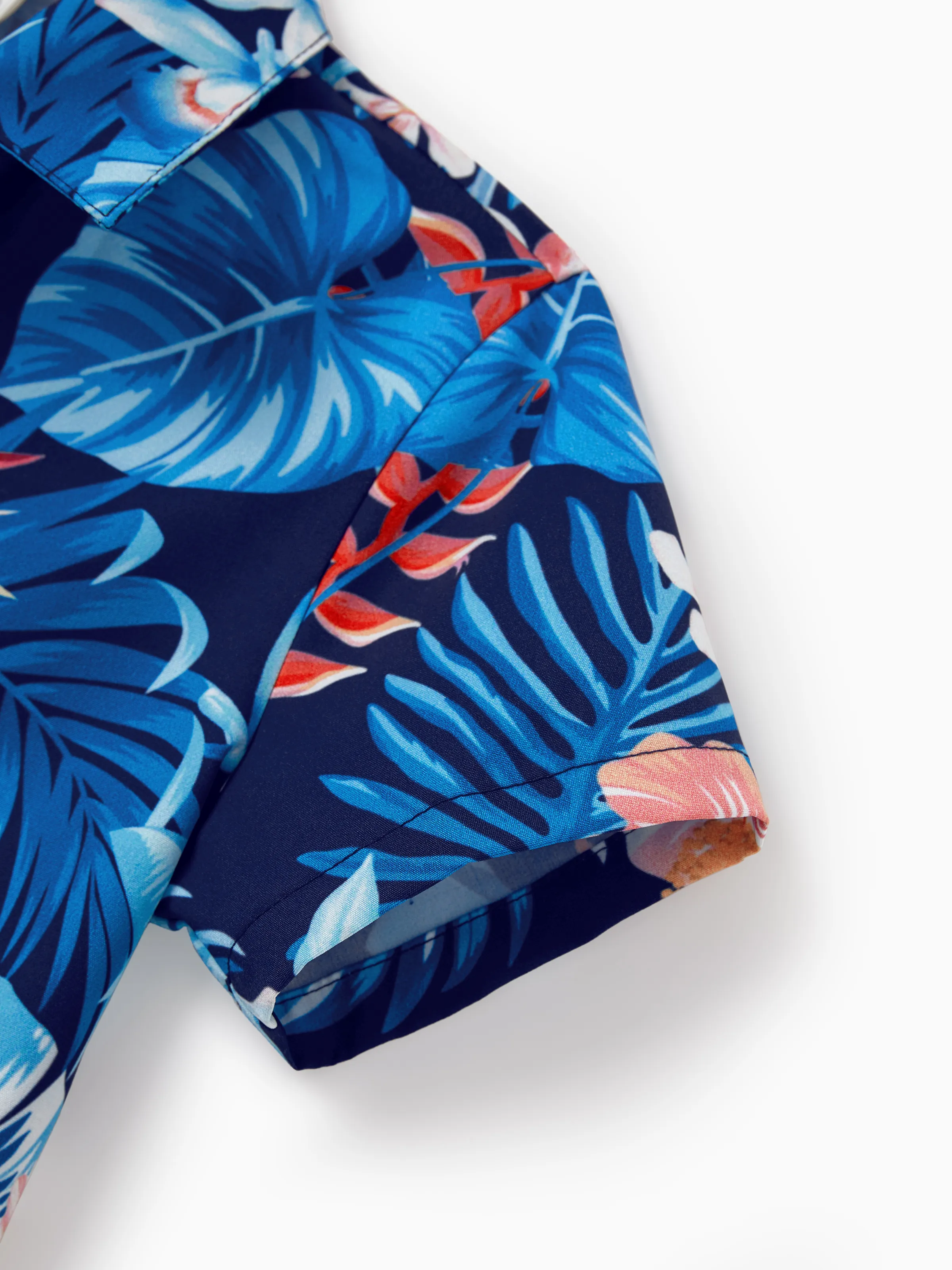 Daddy & Son Vacation Set Tropical Floral Print Shirt or Halter Dresses for Dad, Mom, Kids & Baby, Perfect for Summer Holidays & Family Photos Deep Blue - Image 12