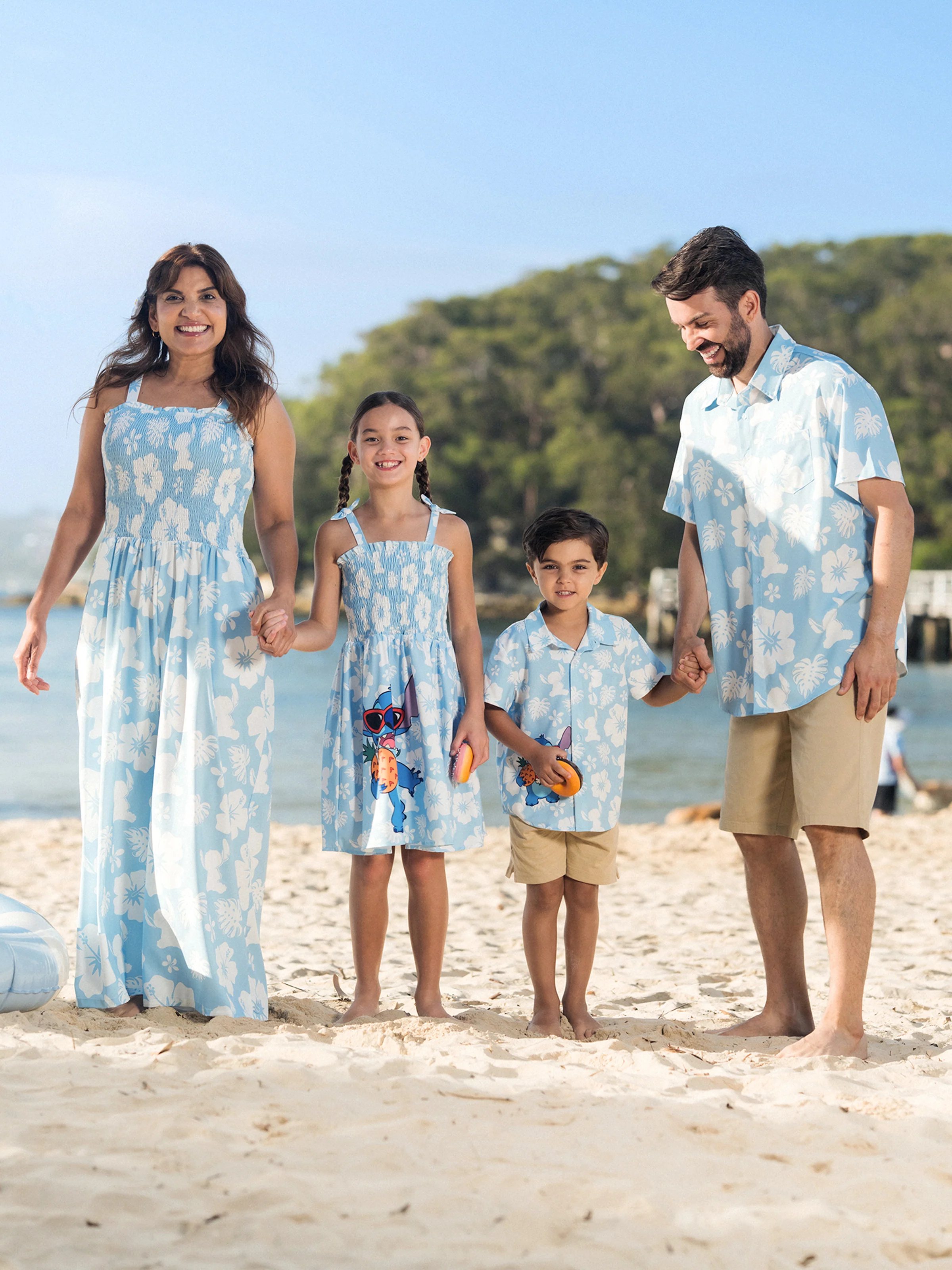 Disney Stitch Daddy & Son Tropical Floral Jumpsuit/ Dress/ Shirt Light Blue - Image 2