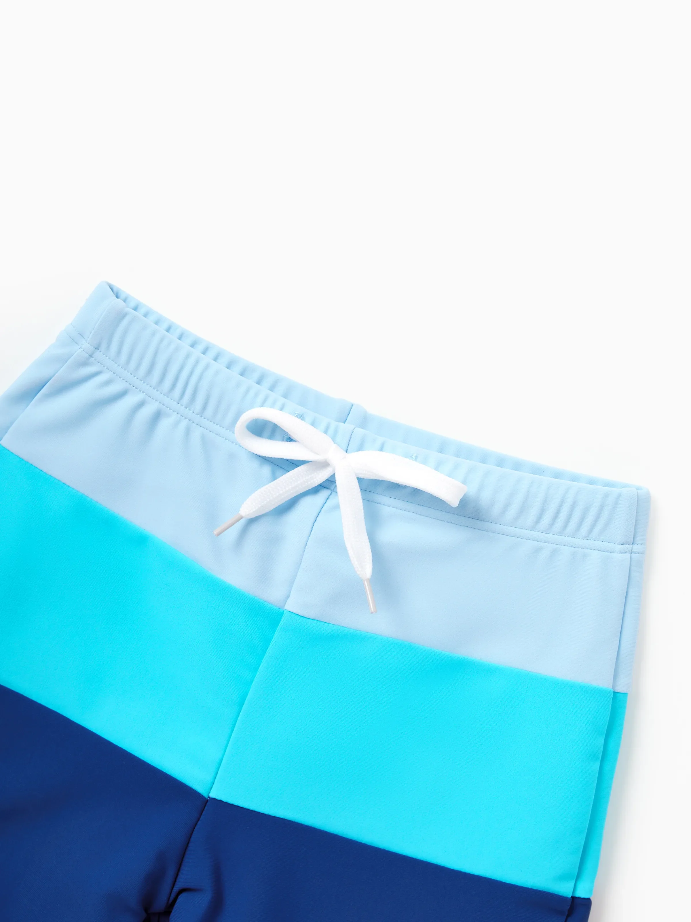 Family Matching Color Block Swimsuits One Shoulder Swim Dress / Swim Trunks Set Blue - Image 14