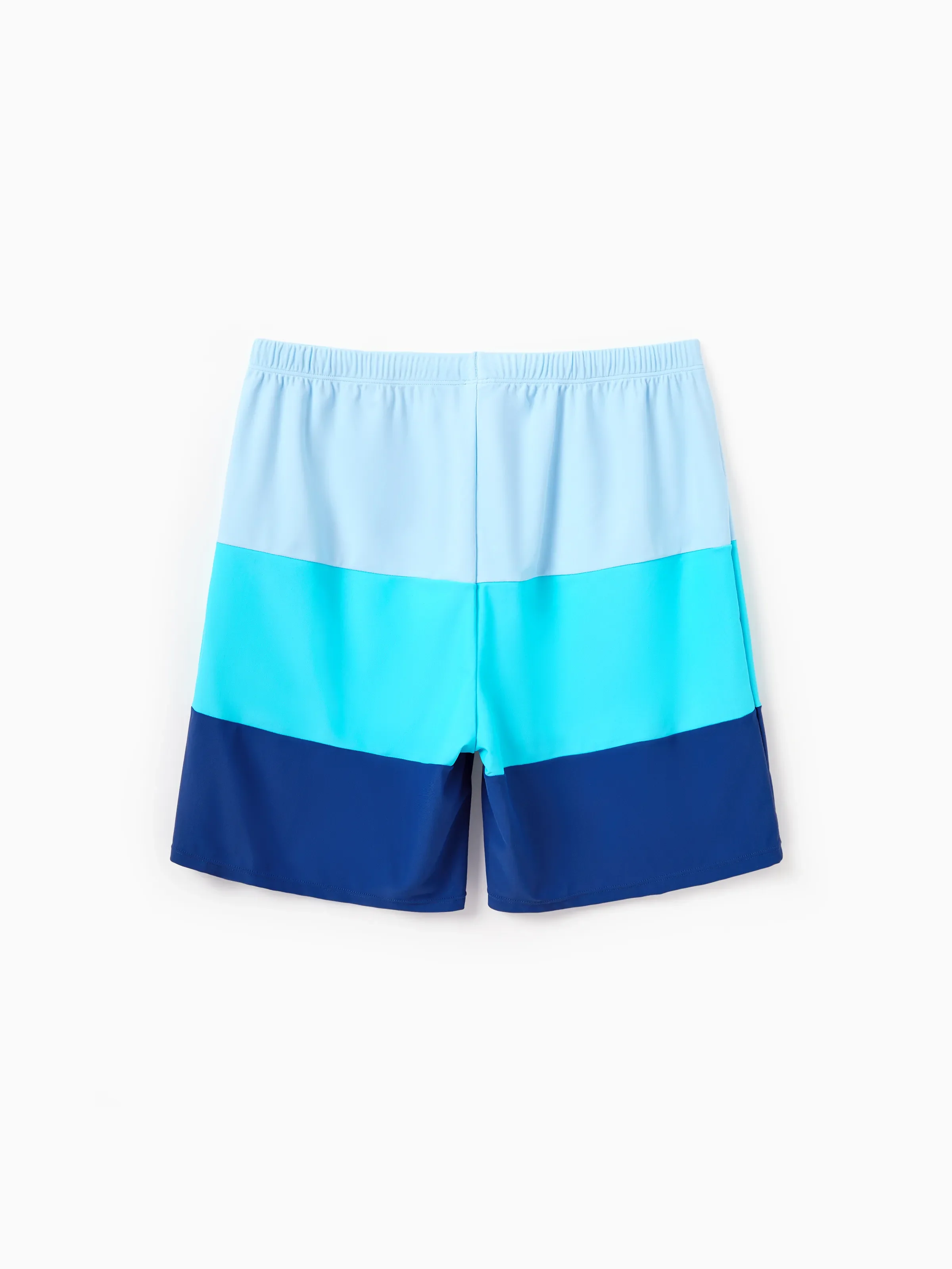 Family Matching Color Block Swimsuits One Shoulder Swim Dress / Swim Trunks Set Blue - Image 18