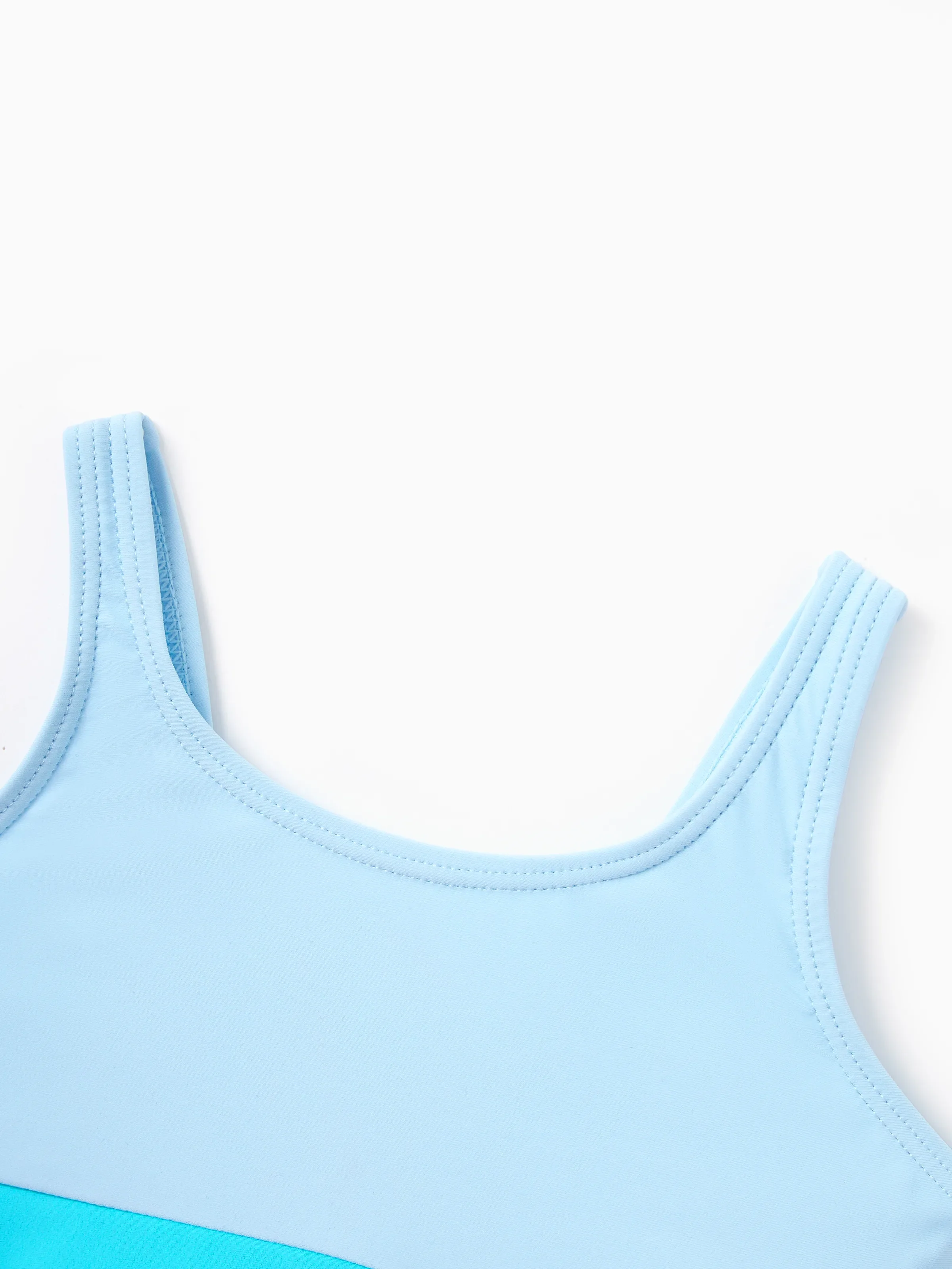Family Matching Color Block Swimsuits One Shoulder Swim Dress / Swim Trunks Set Blue - Image 9