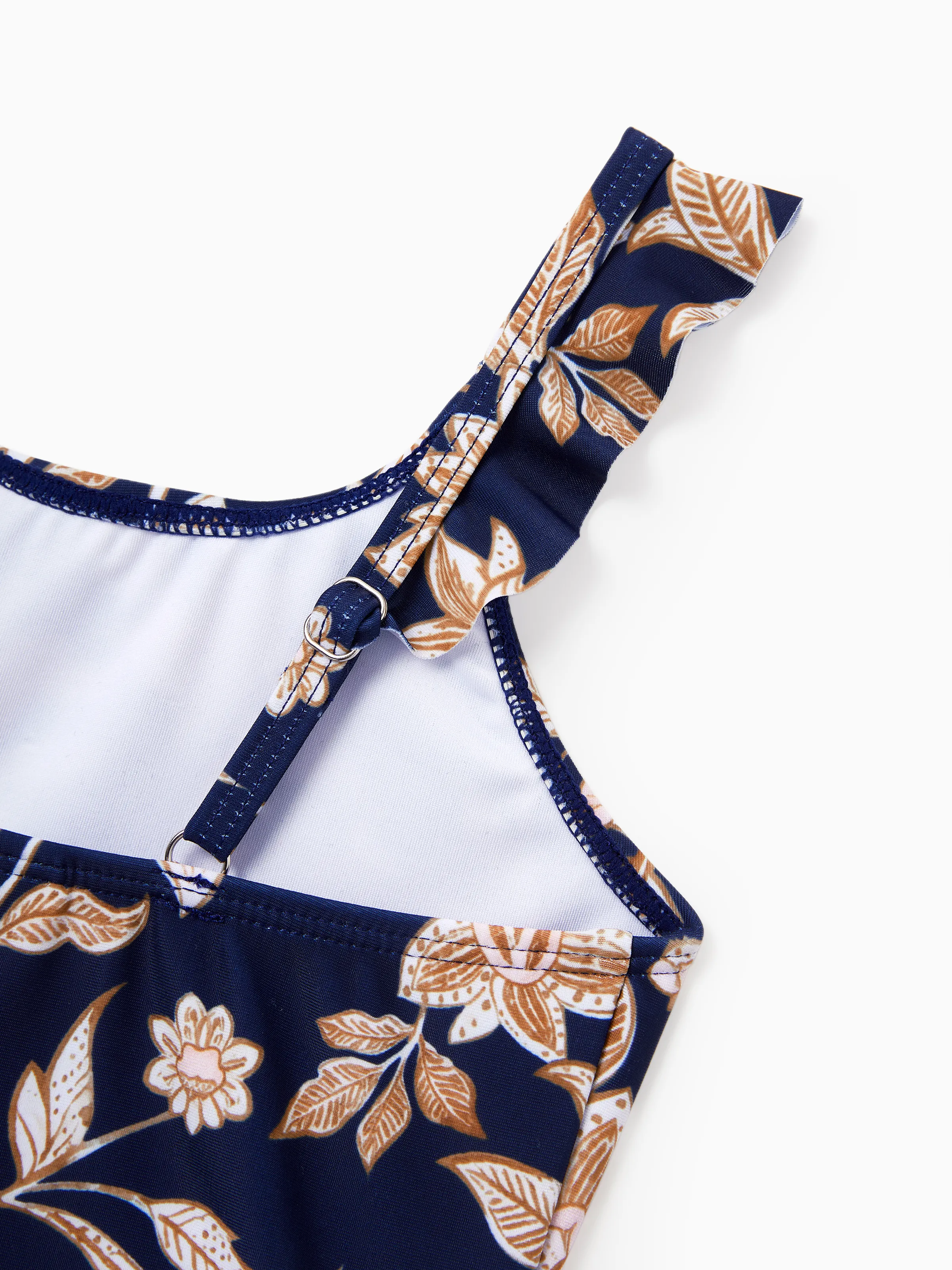 Family Matching Floral Print Swimsuits 2-in-1 One-Piece Swimsuit & Swim Trunks Deep Blue - Image 10