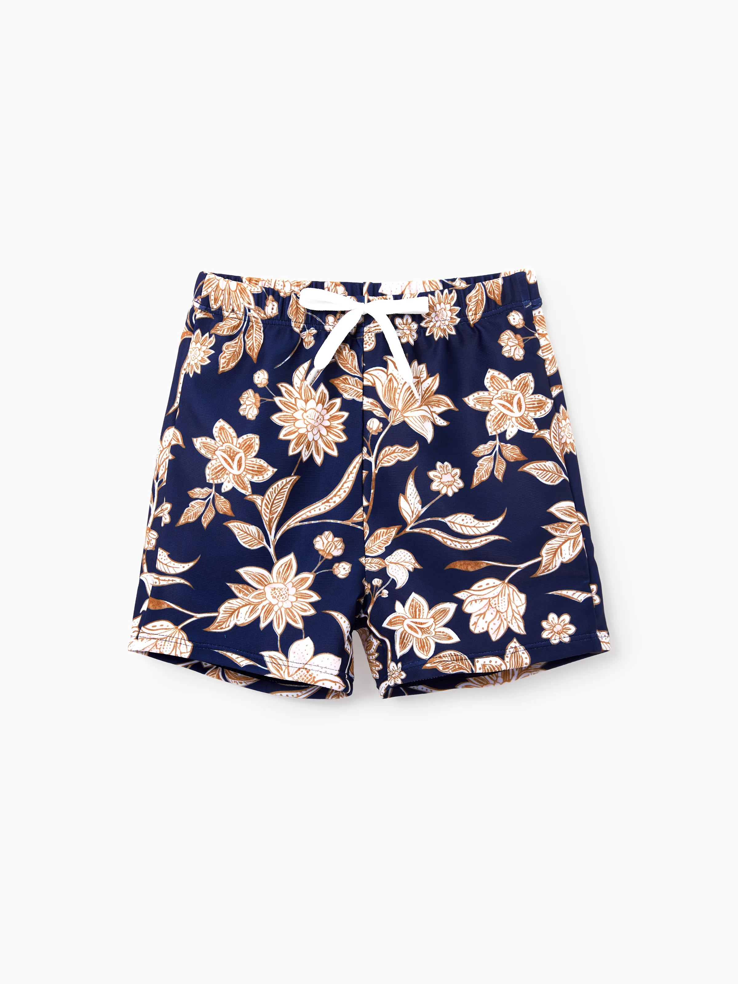 Family Matching Floral Print Swimsuits 2-in-1 One-Piece Swimsuit & Swim Trunks Deep Blue - Image 12