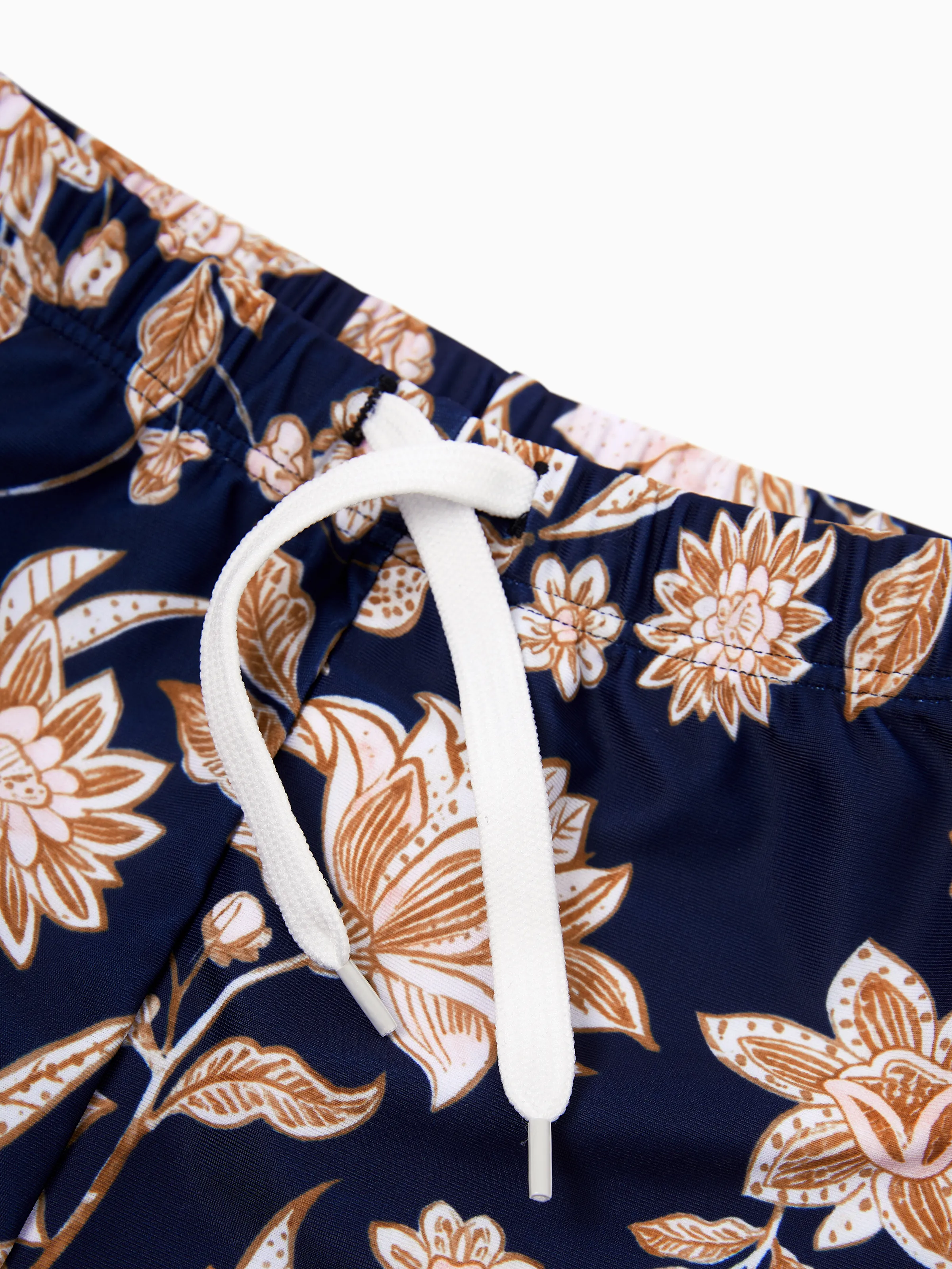 Family Matching Floral Print Swimsuits 2-in-1 One-Piece Swimsuit & Swim Trunks Deep Blue - Image 16