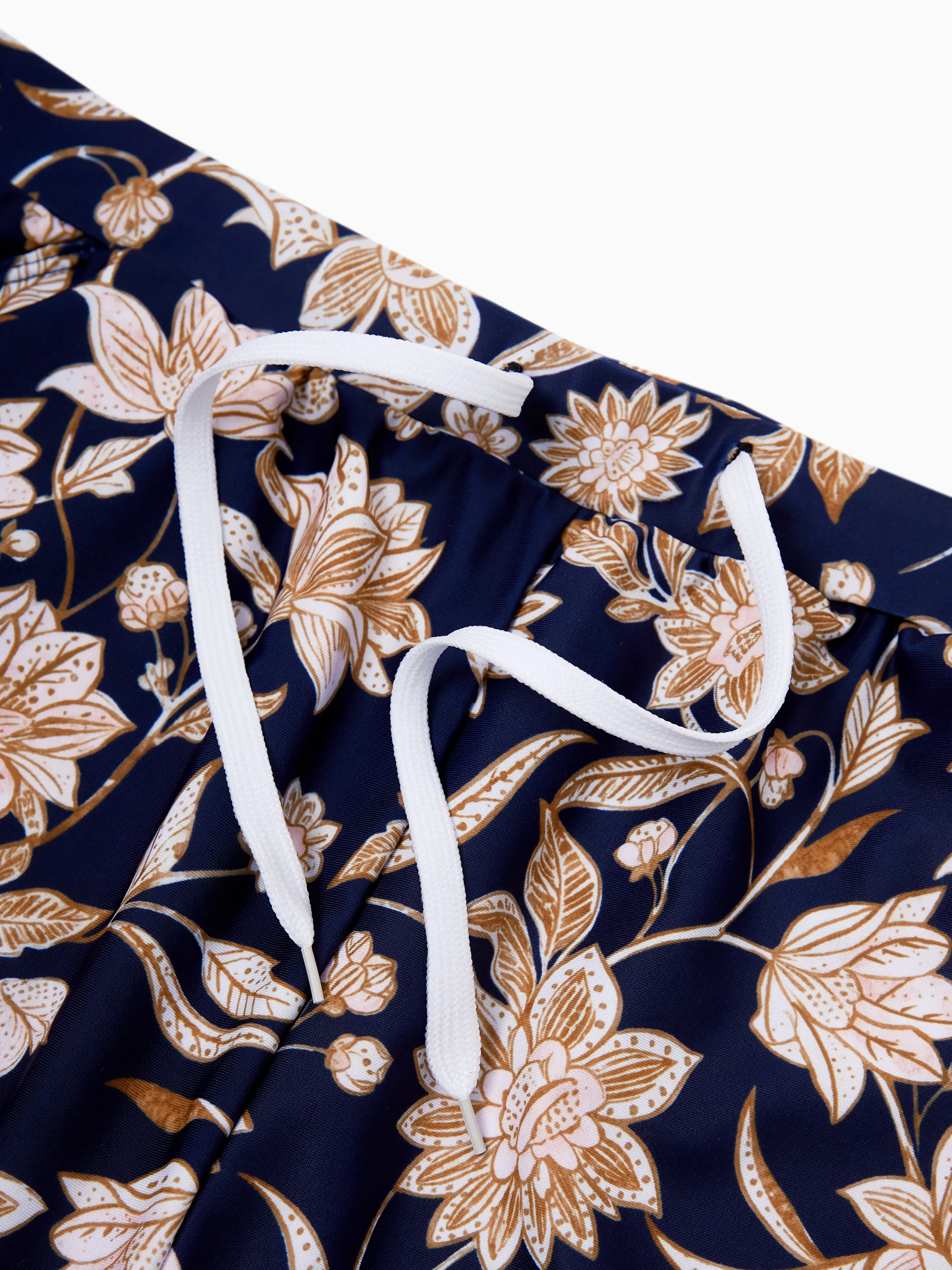 Family Matching Floral Print Swimsuits 2-in-1 One-Piece Swimsuit & Swim Trunks Deep Blue - Image 20