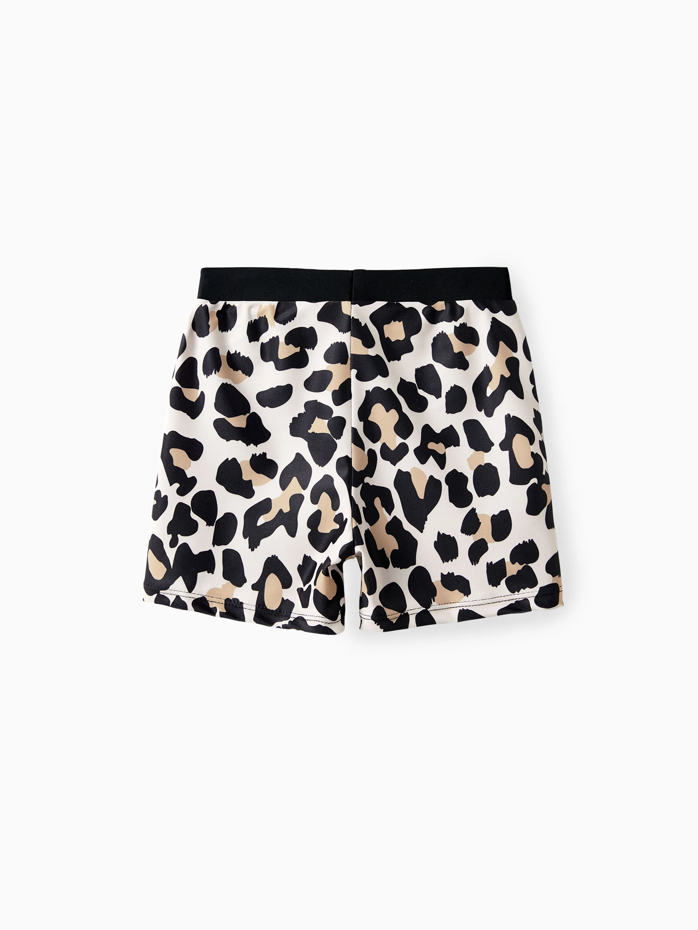 Family Matching Leopard Pattern Drawstring Swim Trunks or Ruffle Neck Two-Piece Bikini with Optional Cover Up Sarong Skirt Black - Image 13