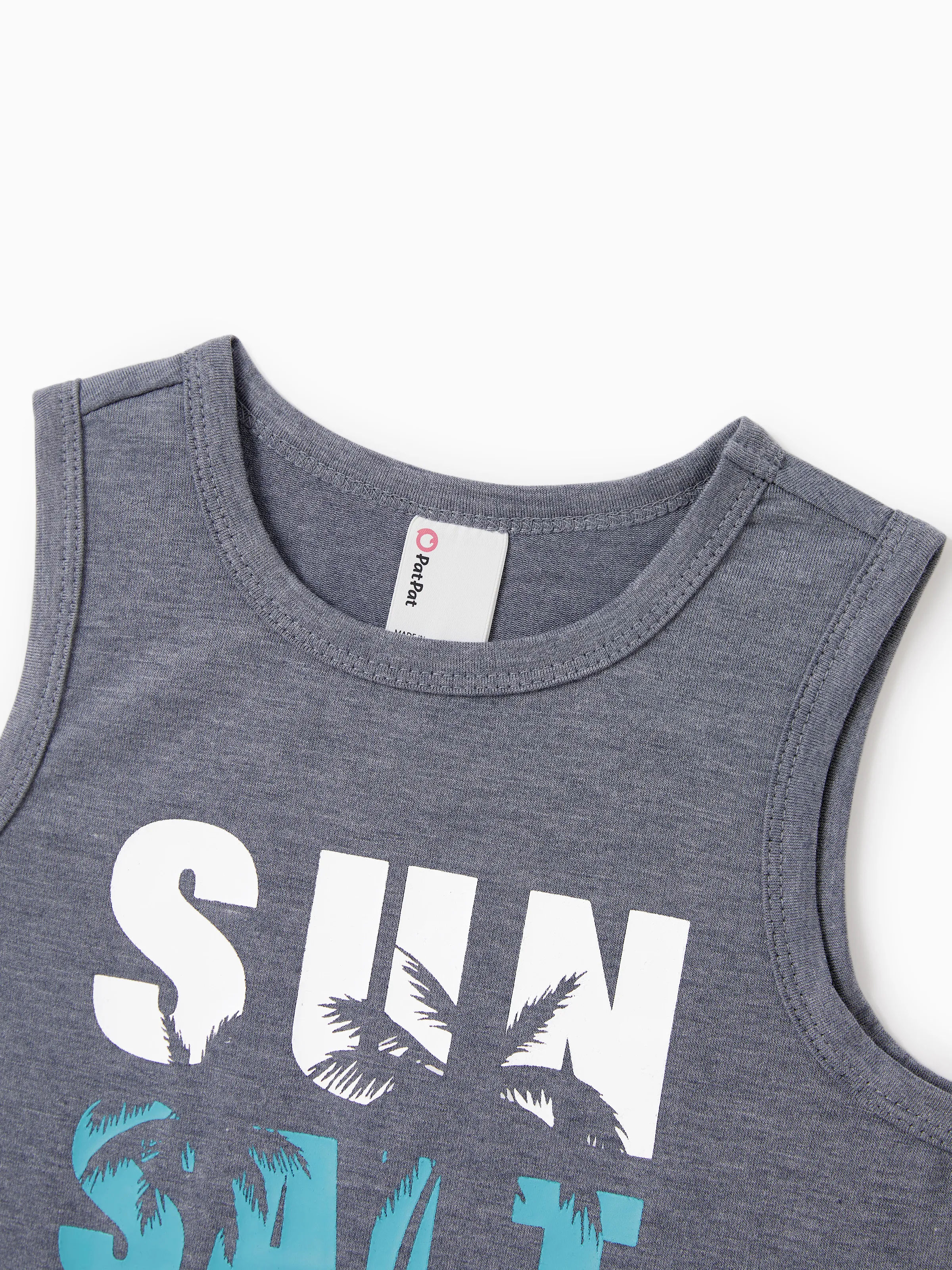 Family Matching Letter Print Sleeveless Tank Top or Tank Dress Set Grey - Image 19