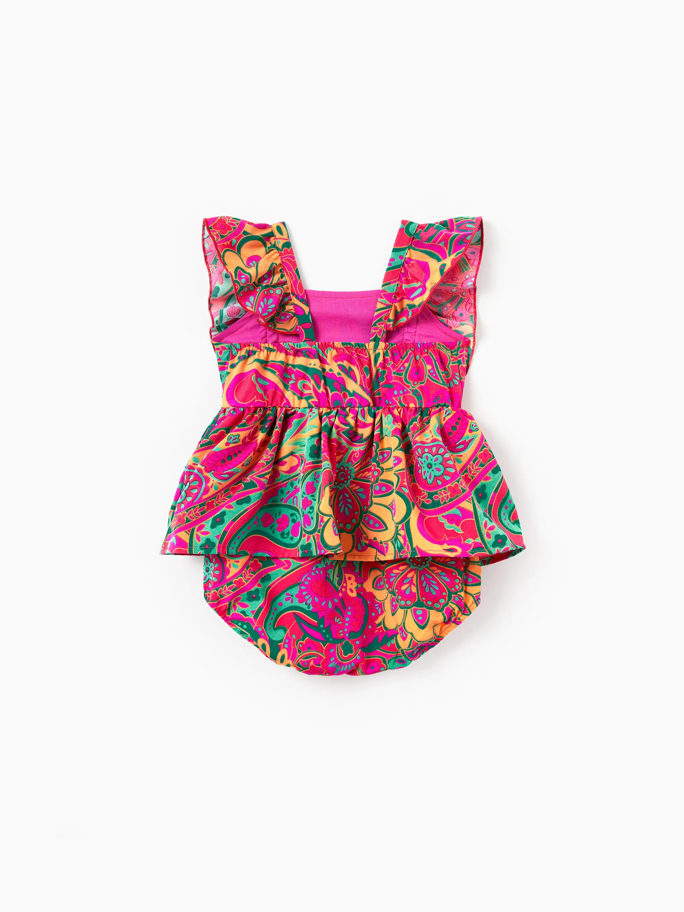 Family Matching Outfit Set Sleeveless Halter Belted Dress or Short-sleeve Collar Shirt for Summer Vacation Hot Pink - Image 13