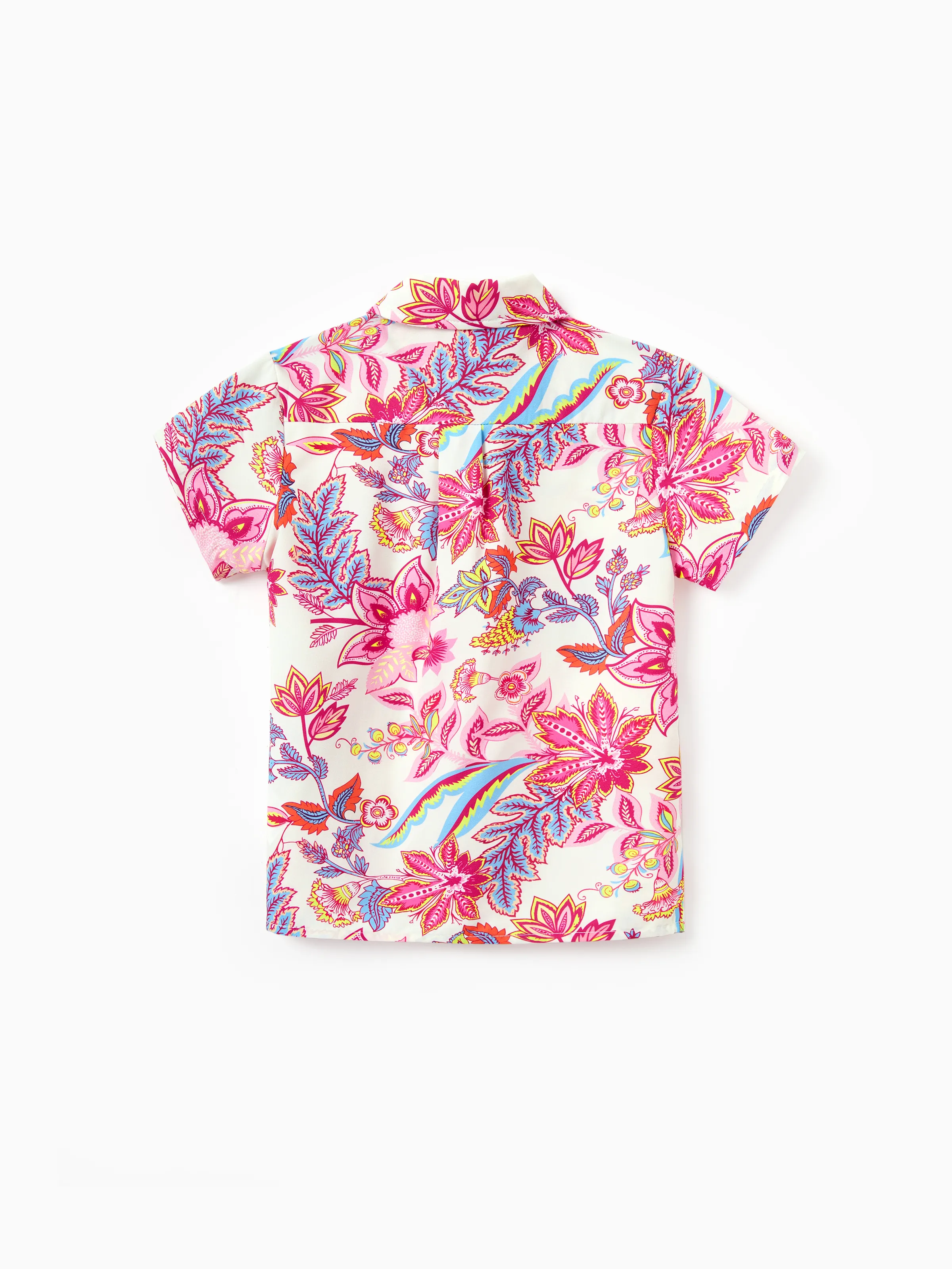 Family Matching Outfits Set Tropical Flora Print Short-sleeve Collar Shirt or Halter Belted Dress for Summer Vacation Beige - Image 18