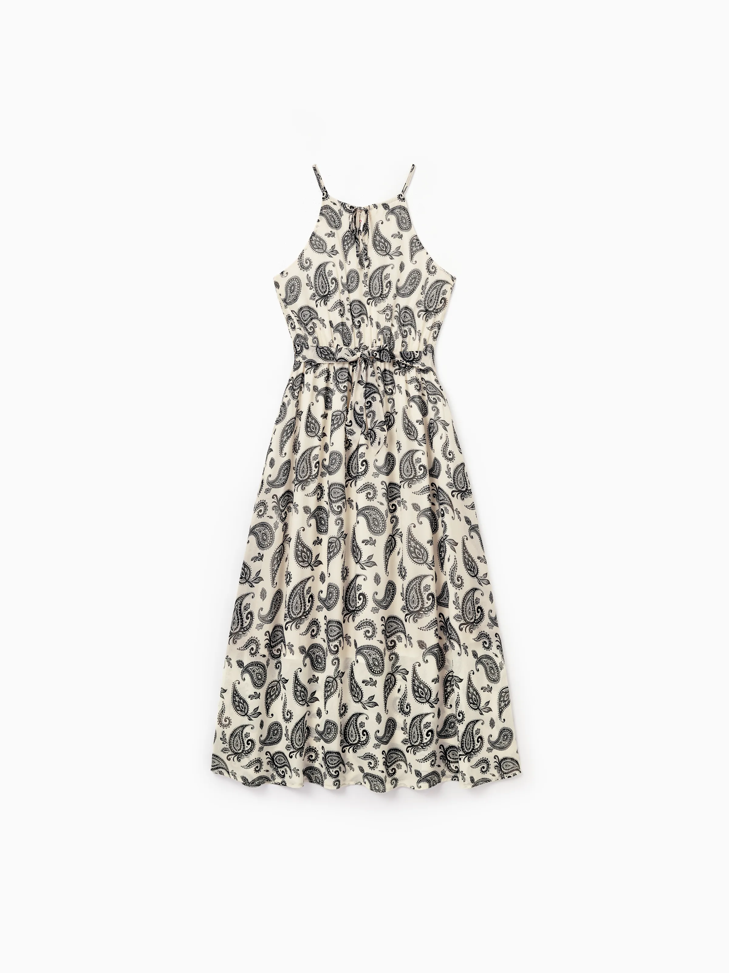 Family Matching Paisley Print Outfits Sleeveless Spaghetti Strap Dress & Cotton T-Shirt for Mom, Dad, & Kids Perfect for Family Outings & Photos
Black - Image 3