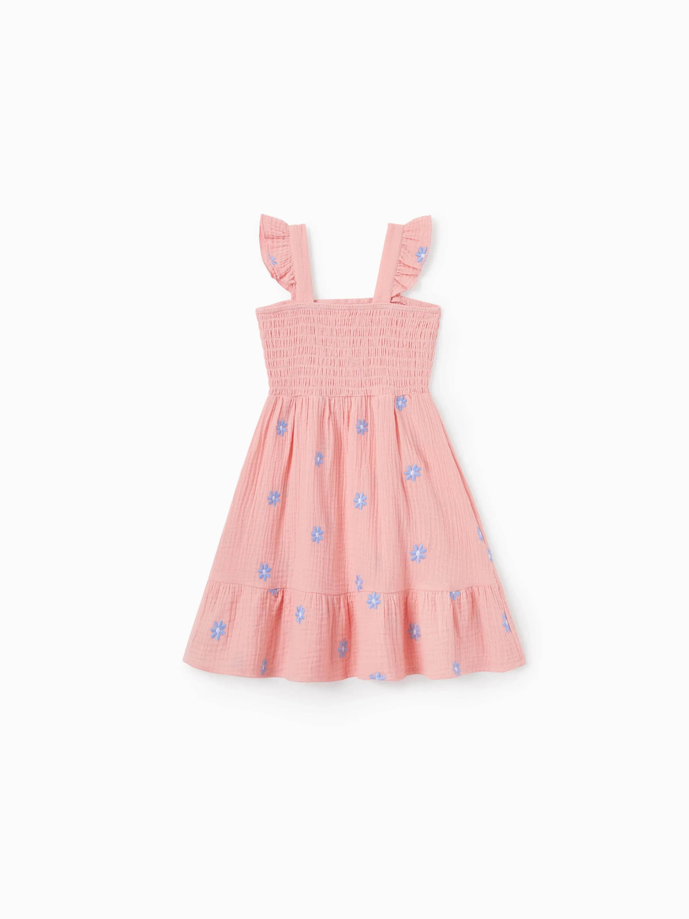 Family Matching Pink Outfits Flower Print Smocked Tie-Back Cotton Dress for Mom & Daughter, Solid Shirts for Dad & Son, Perfect for Summer Family Outings & Photos Mauve Pink - Image 8