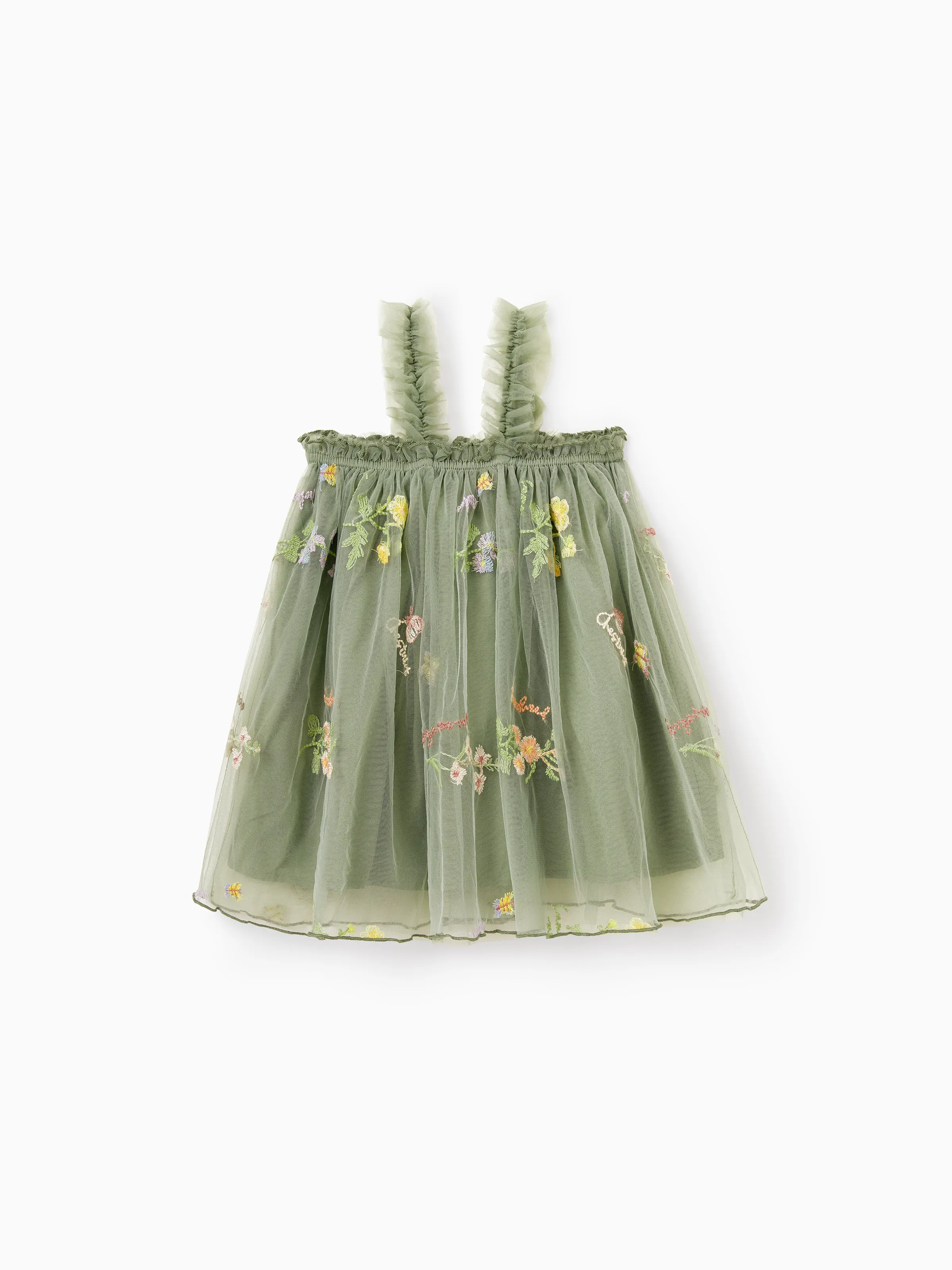 Family Matching Polo Collar Short-sleeve Shirt or V-neck Strappy Mesh Dress Green - Image 25