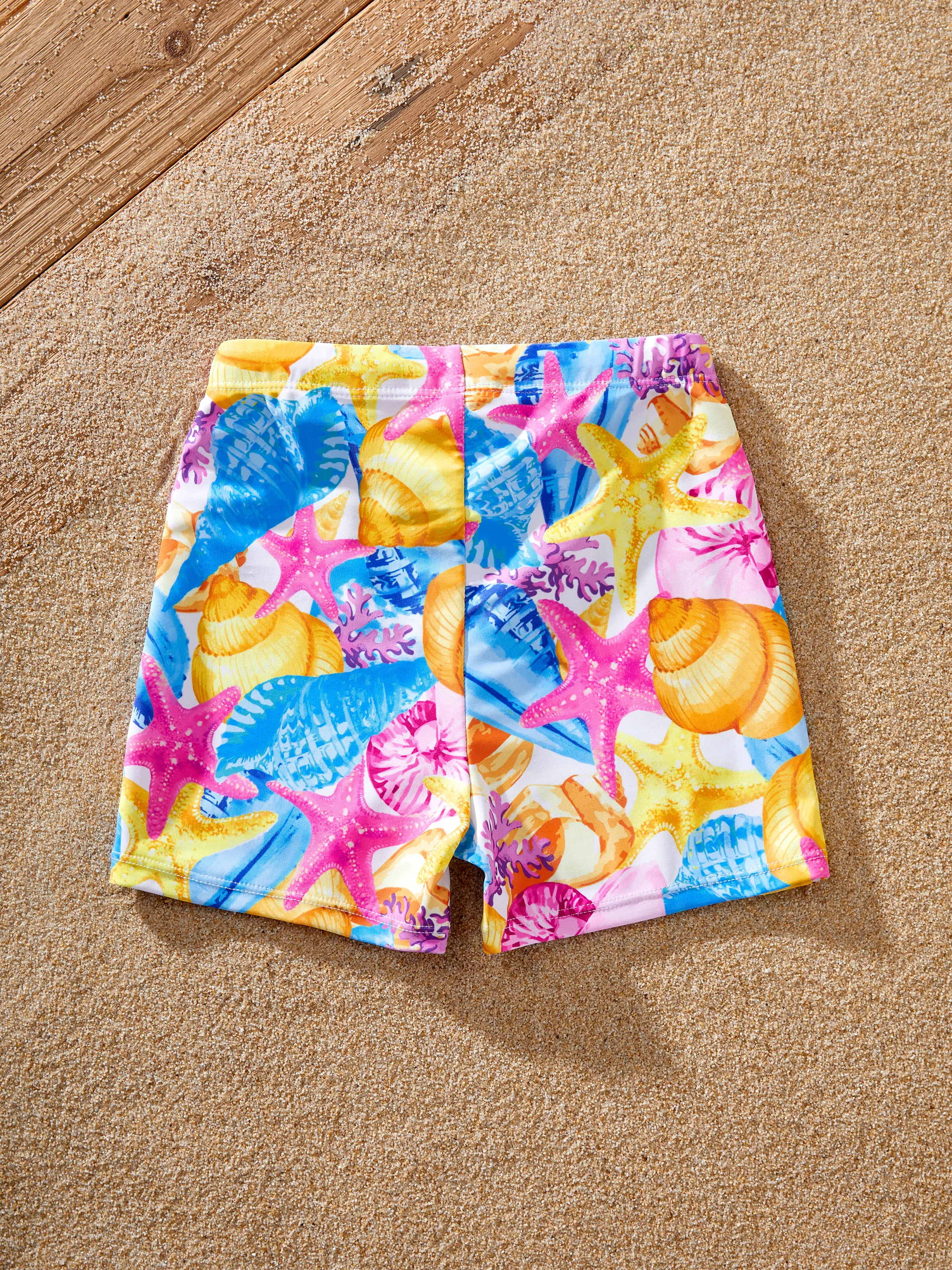 Family Matching Seashell & Starfish Print Swimsuits Ruched One-Piece & Swim Trunks Set Multi-color - Image 20