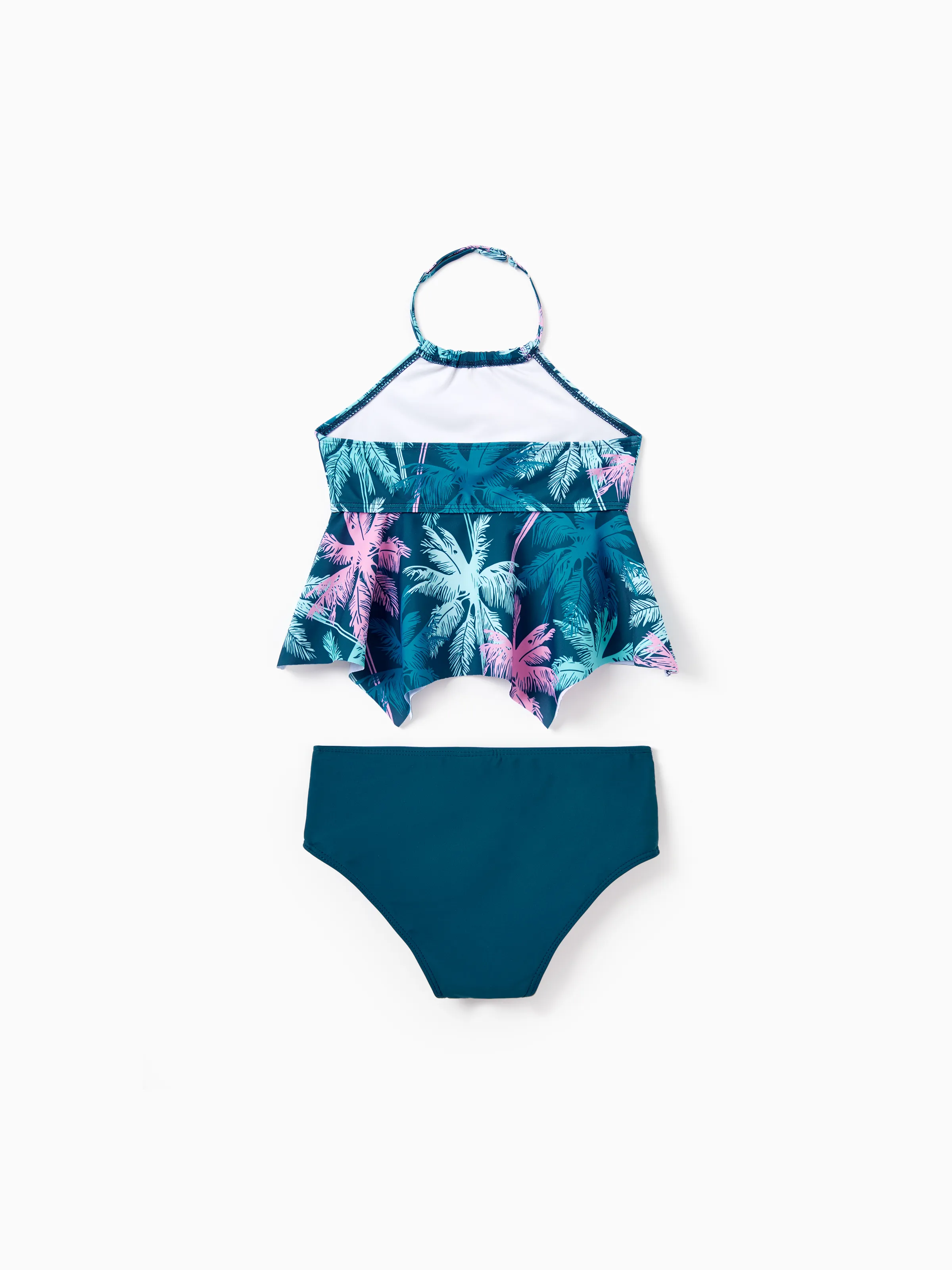 Family Matching Swimsuits Tropical Palm Tree Print, Mommy and Me Ruffle two-piece Swimsuit, Daddy and Son Swim Trunks Set, Beach Vacation Swimwear Turquoise - Image 13