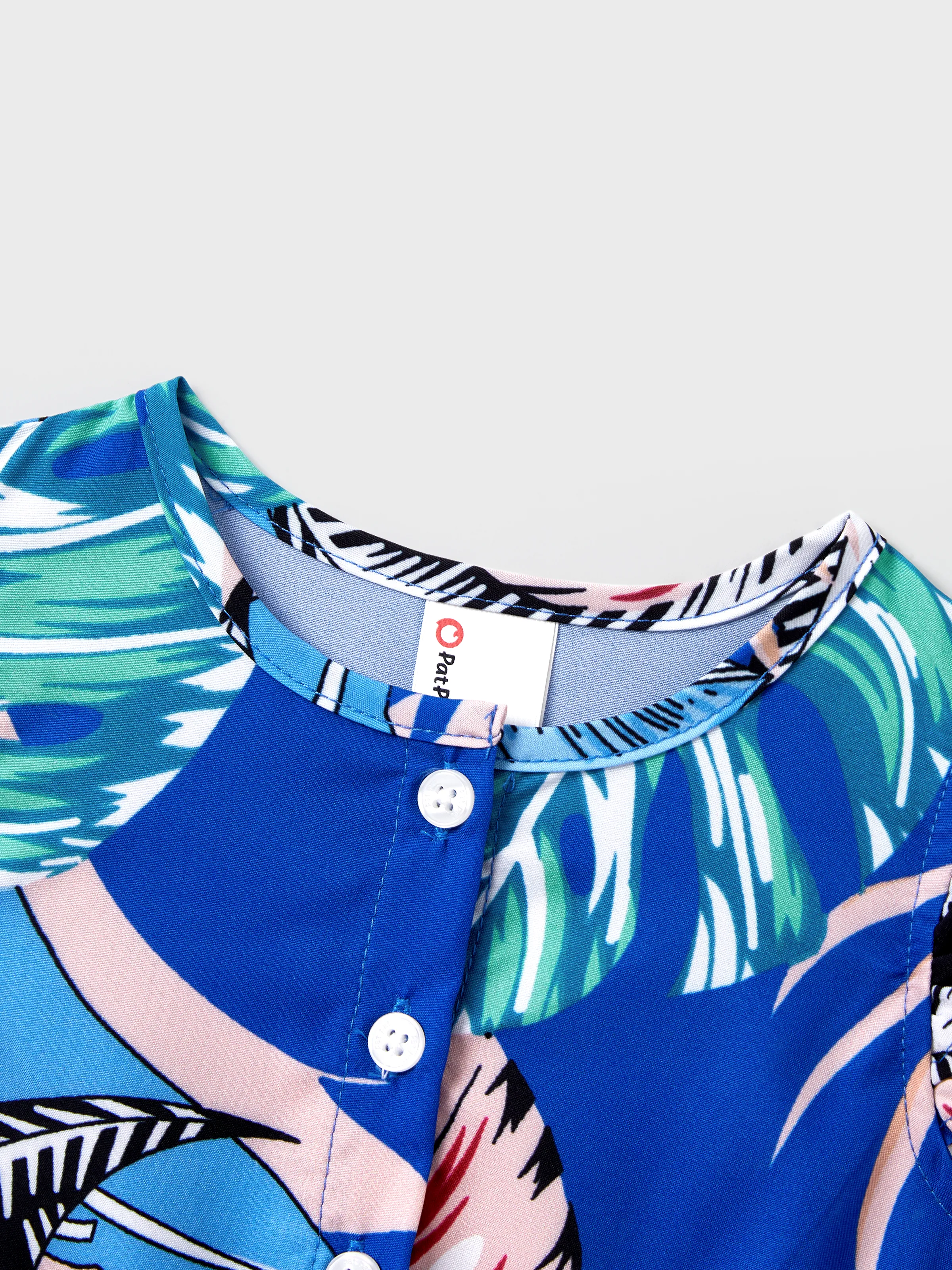 Family Matching Tropical Dress & T-shirt Set – Blue Floral Print for Dad, Mom, Girls & Baby, Perfect for Summer Vacations and Family Photos Blue - Image 17