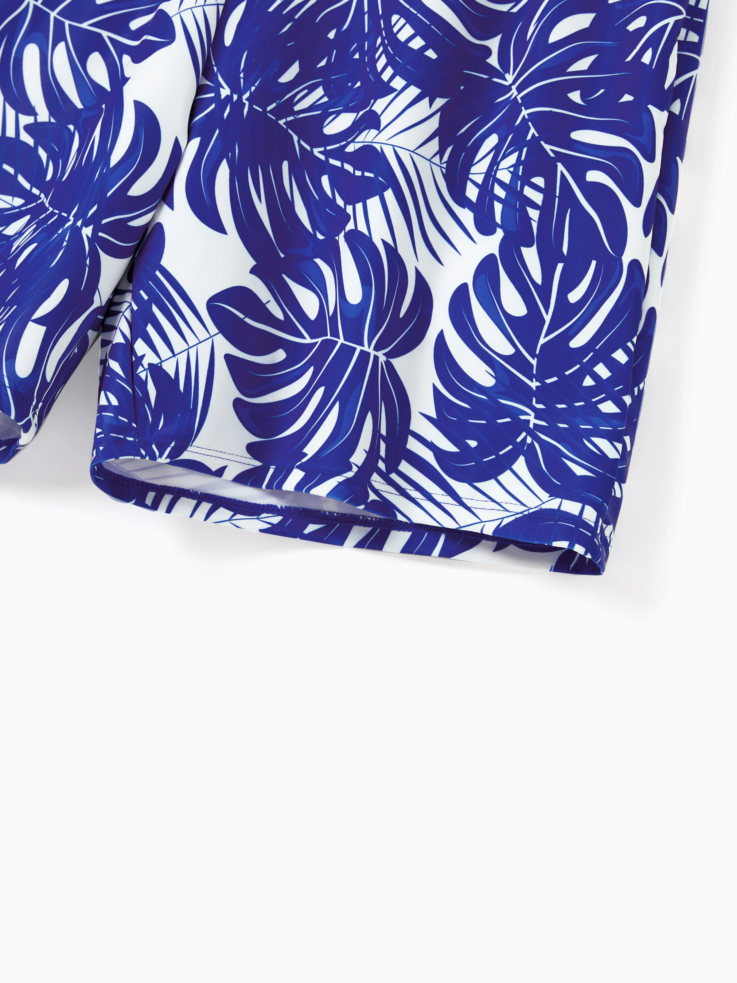 Family Matching Tropical Leaf Print Swim Trunks or Hollow-out Crisscross Straps One-piece Swimsuit Blue - Image 10