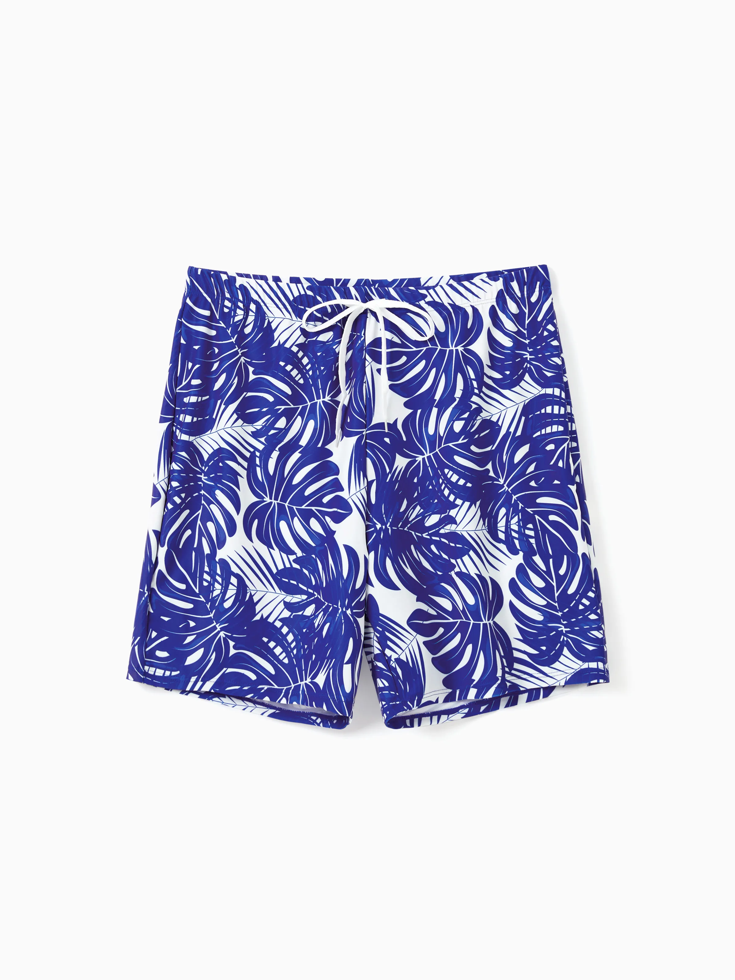Family Matching Tropical Leaf Print Swim Trunks or Hollow-out Crisscross Straps One-piece Swimsuit Blue - Image 11