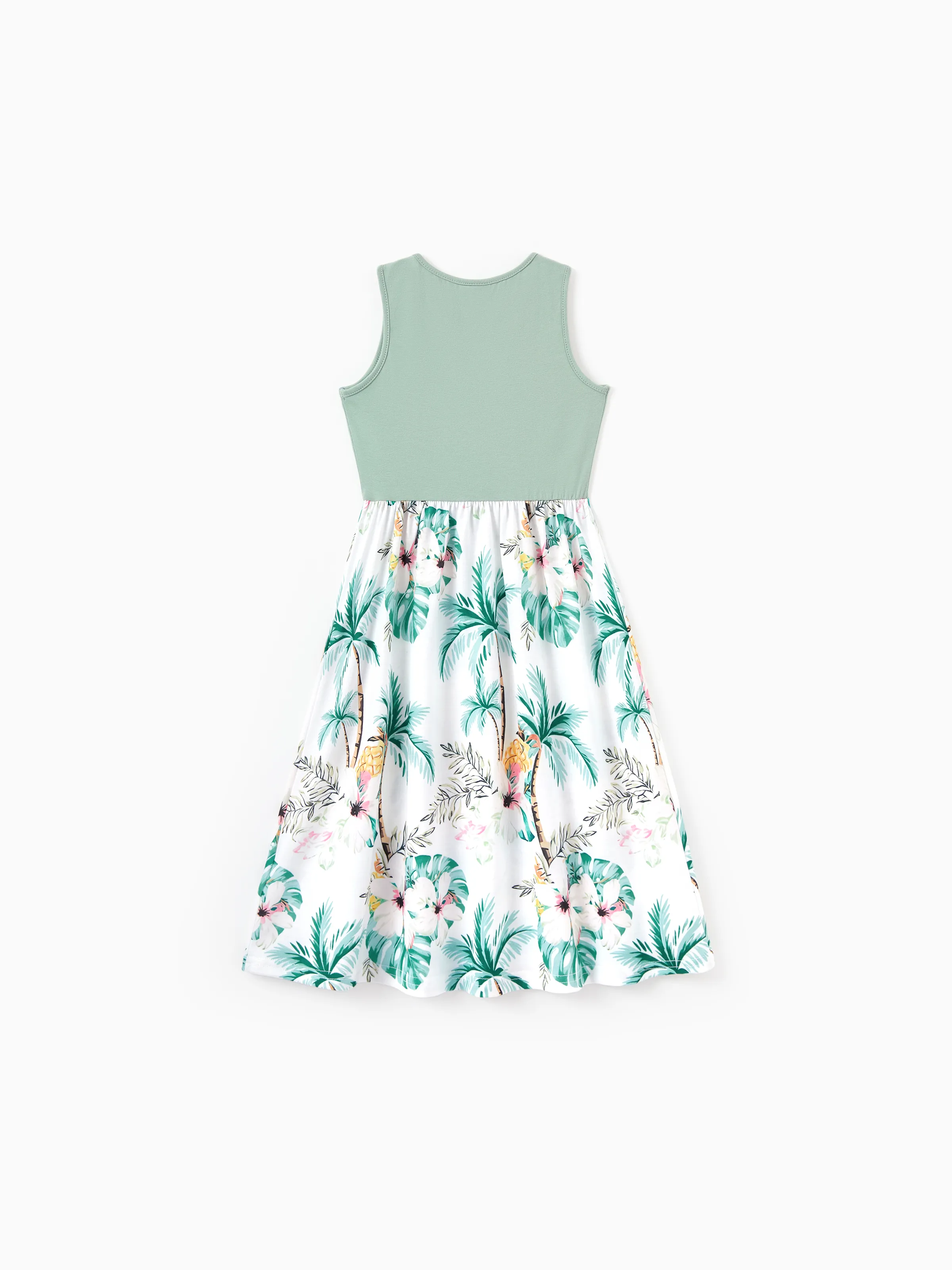 Family Matching Tropical Print Outfits Mommy & Me Tank Dress & Dad/Kids Cotton T-Shirt Set
Green - Image 13