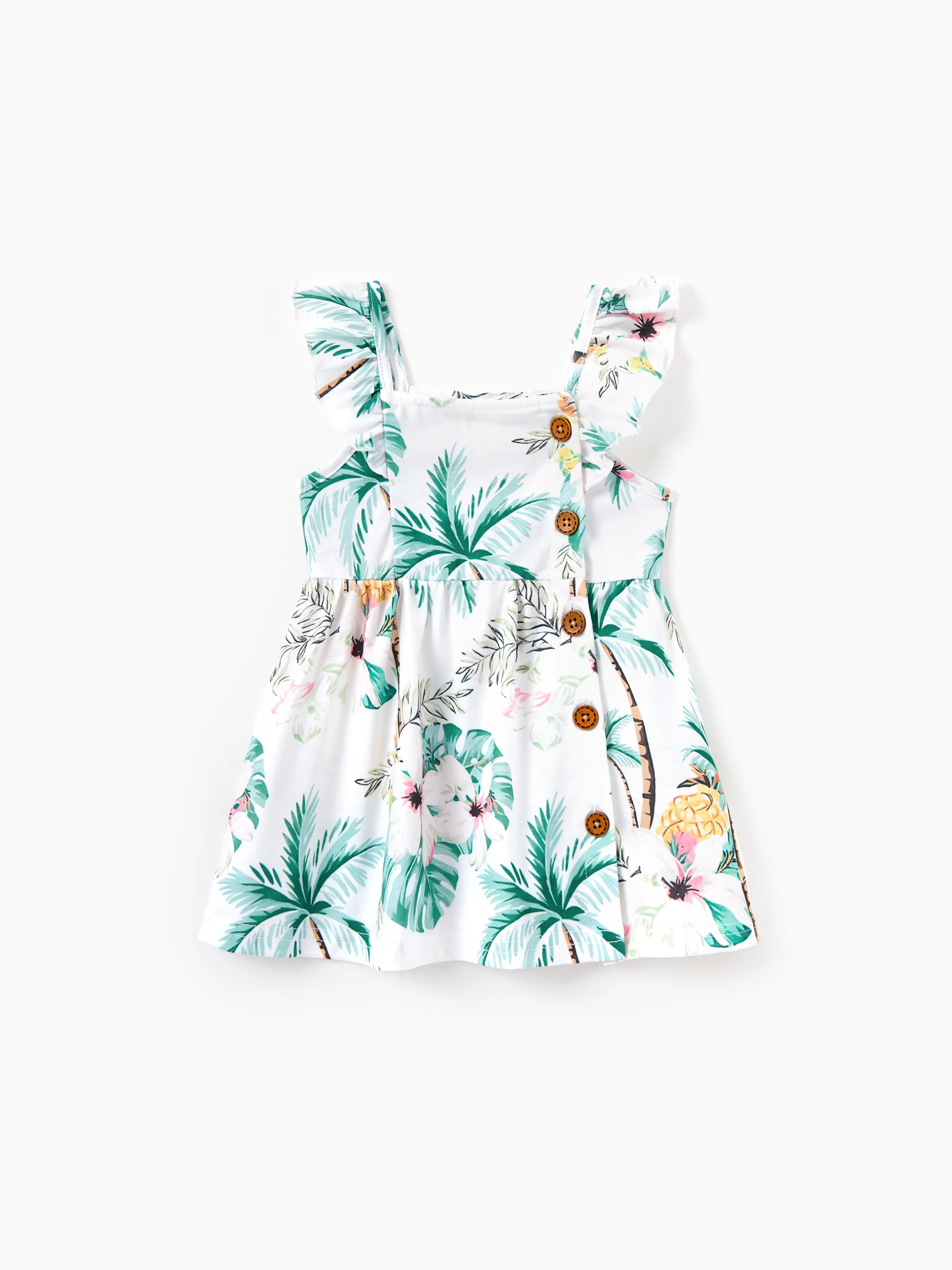 Family Matching Tropical Print Outfits Mommy & Me Tank Dress & Dad/Kids Cotton T-Shirt Set
Green - Image 17