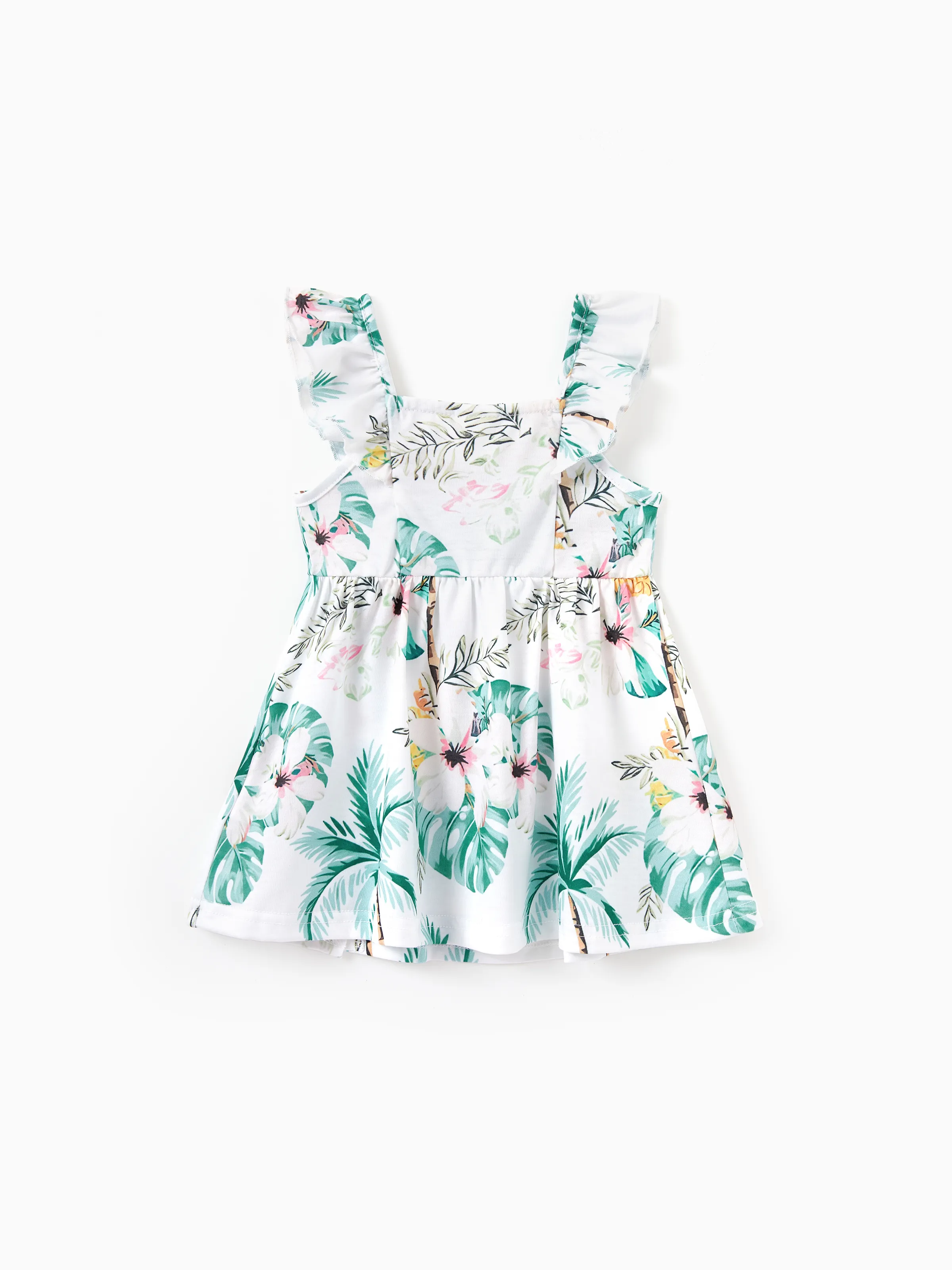 Family Matching Tropical Print Outfits Mommy & Me Tank Dress & Dad/Kids Cotton T-Shirt Set
Green - Image 18
