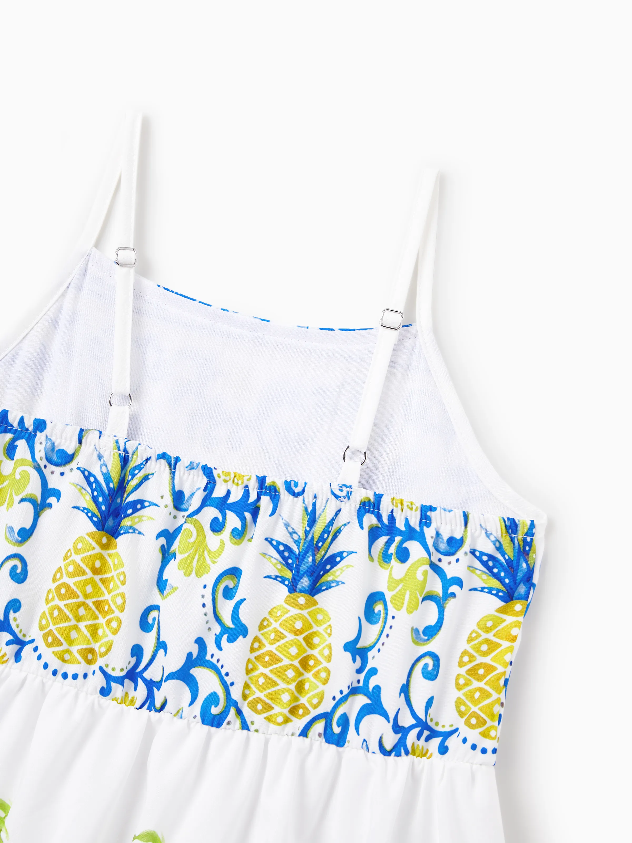 Family Matching Vacation Set Tropical Pineapple Coconut Tree Print Short-sleeve T-shirt or Hollow out Strap Dress for Summer Vacation White - Image 15